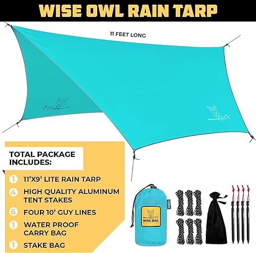 Vista 11 de Wise Owl Outfitters Hamaca Rain Fly – Funda de lona impermeable para acampar con estacas de tienda de campaña y bolsa de transporte, refugio Gris