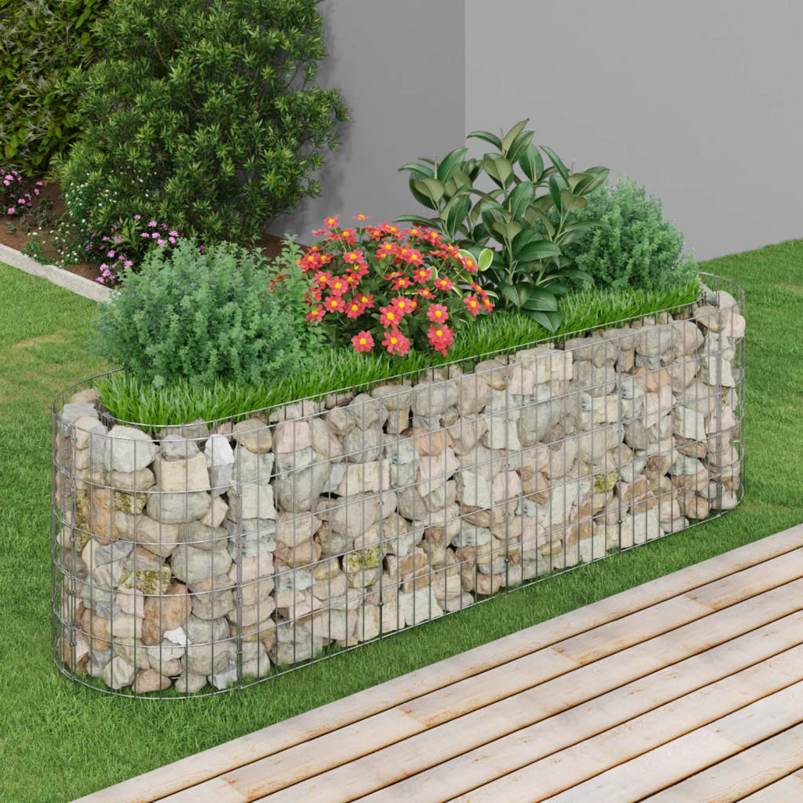 Gabionen-Hochbeet, Kräuterspirale, Hochbeet Im Garten, Pflanzkübel, Pflanzsteine, Verzinktes Eisen 190x50x50 cm