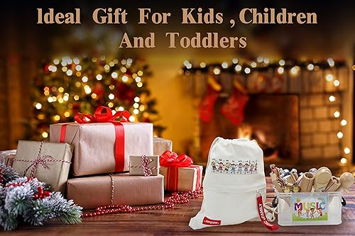 Miniatura 7 de Instrumentos Musicales, Set de Percusión de Madera Natural Ecológica Regalo con Caja de Almacenamiento y Bolsa Mochila con Cordón - Mejorando la