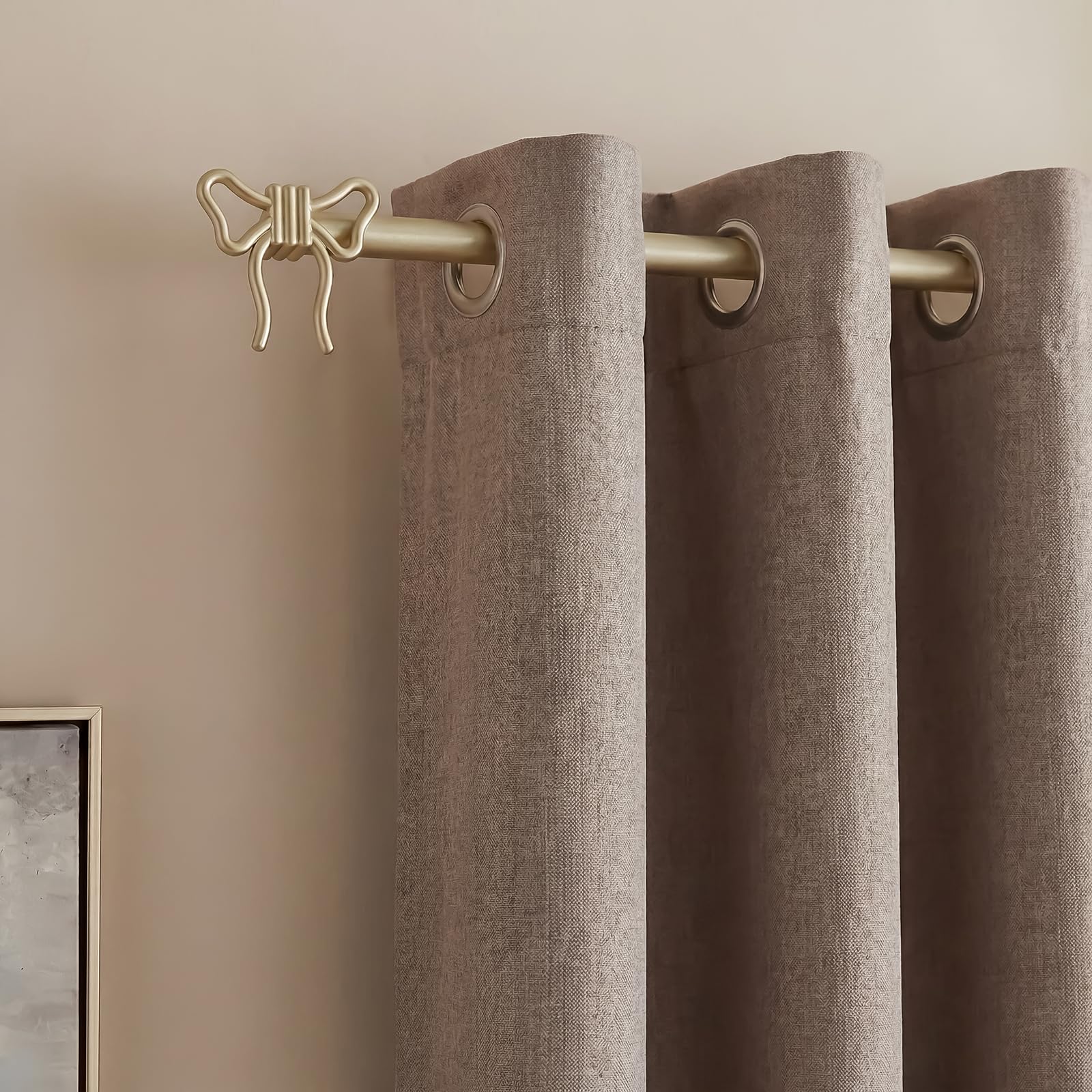 OHS Gold Curtain Pole 70-120cm, Extendable Curtain Poles 16mm Sturdy Metal Rod with Bow Finials Adjustable Window Curtains Poles Brackets Included Easy To Install, Brushed Gold — image 1
