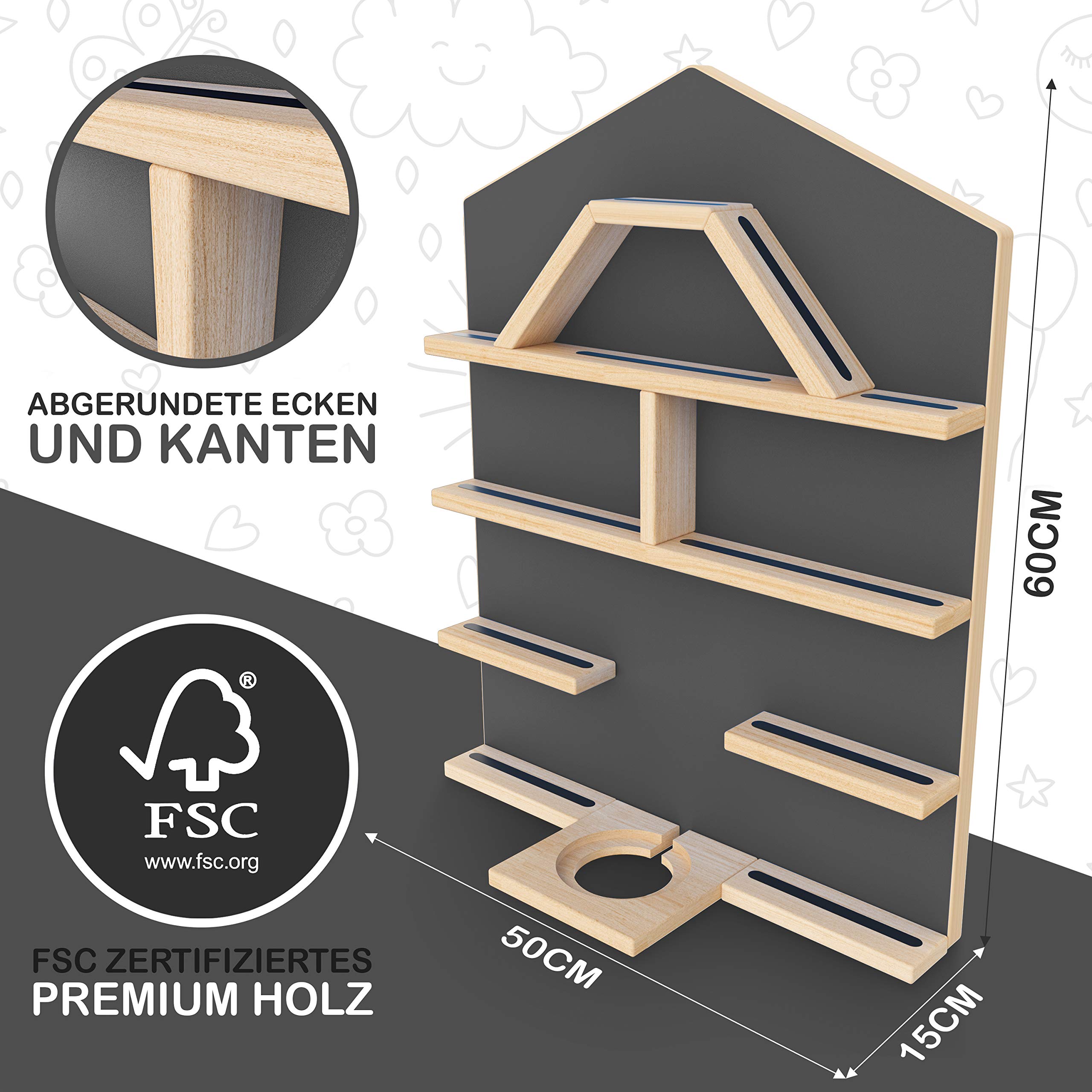 Regal für Tonie Box und Tonies DAS ORIGINAL - bis zu 52 Tonies - Magnetisches Wandregal- 4 passend zur Toniebox (Gray)
