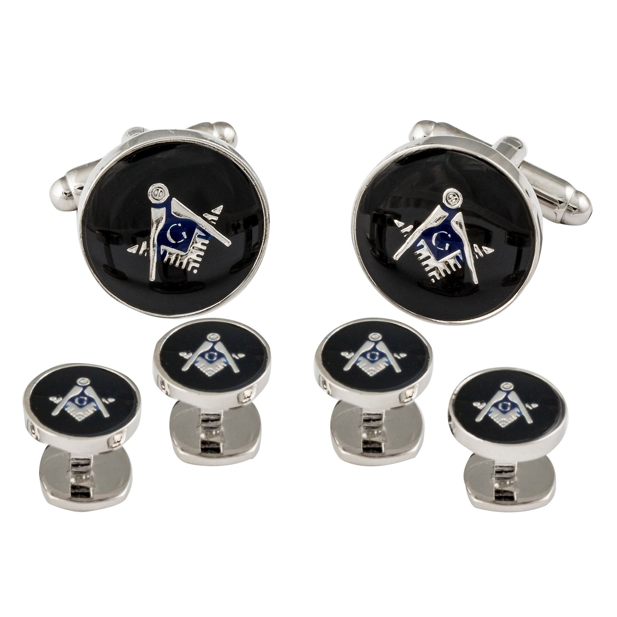 Cuff-DaddyMens Freemason Masonic Cufflinks Studs Silver Black with Presentation Box Cufflinks Shirt Accessories Business Attire Storage Travel Box Special Occasions