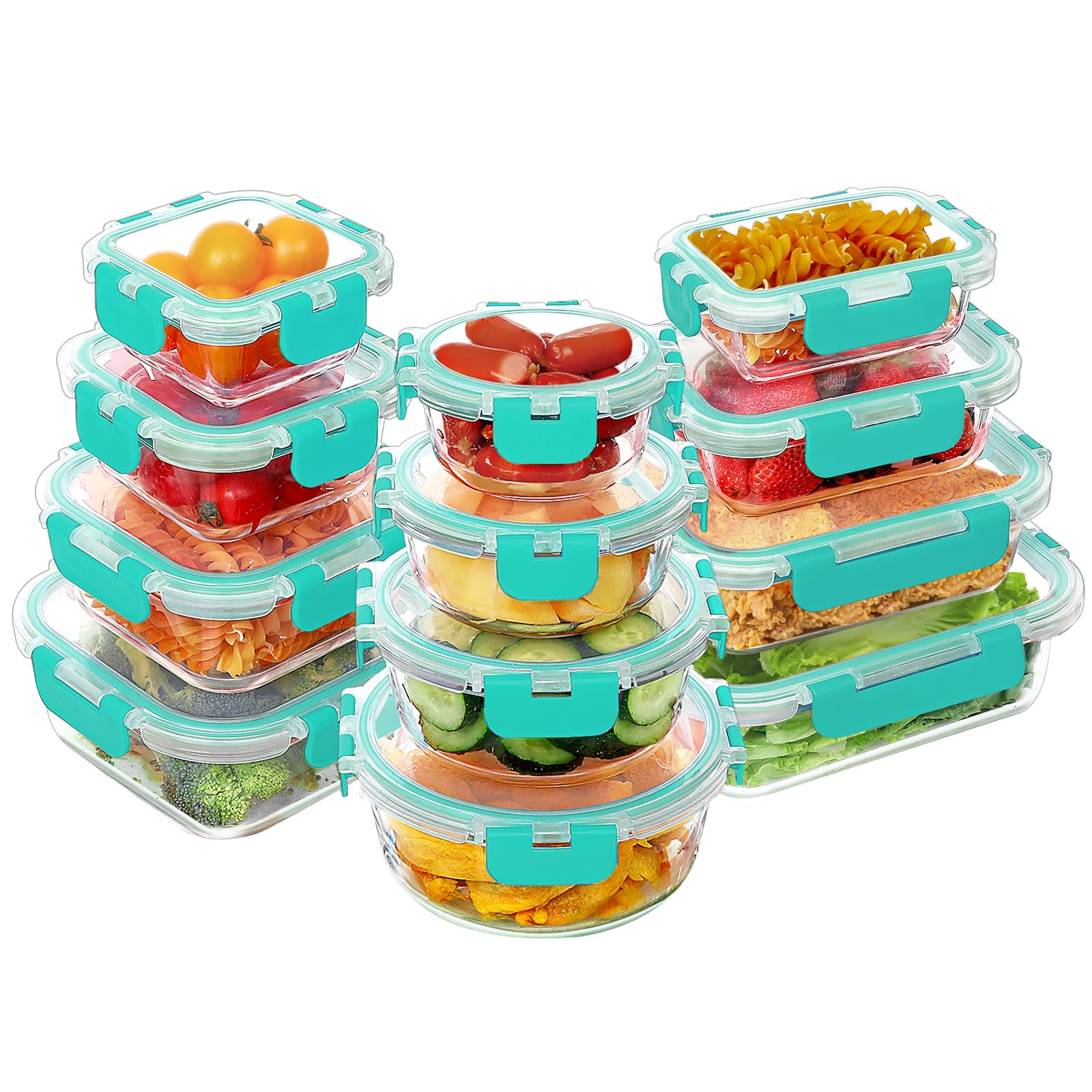 VERONES 12 Pieces Glass Food Storage Containers Set, Airtight Glass lunch Containers, Glass Meal Prep Containers with Lids,BPA-Free, for Microwave, Oven, Freezer & Dishwasher Friendly,Green