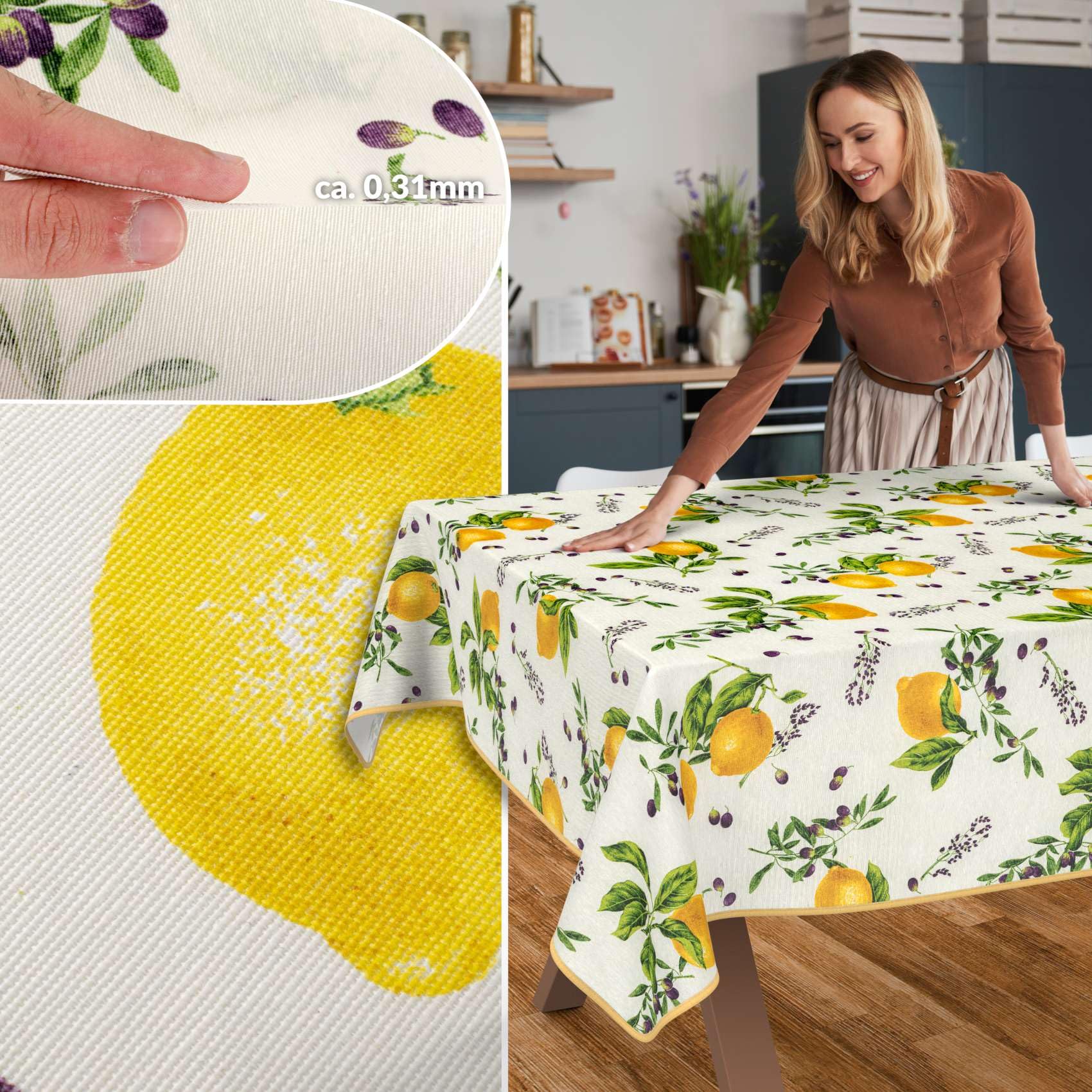 Mantel de tela textil lavable, mantel de algodón, poliéster, limón, 280 x 140 cm, para interior y exterior