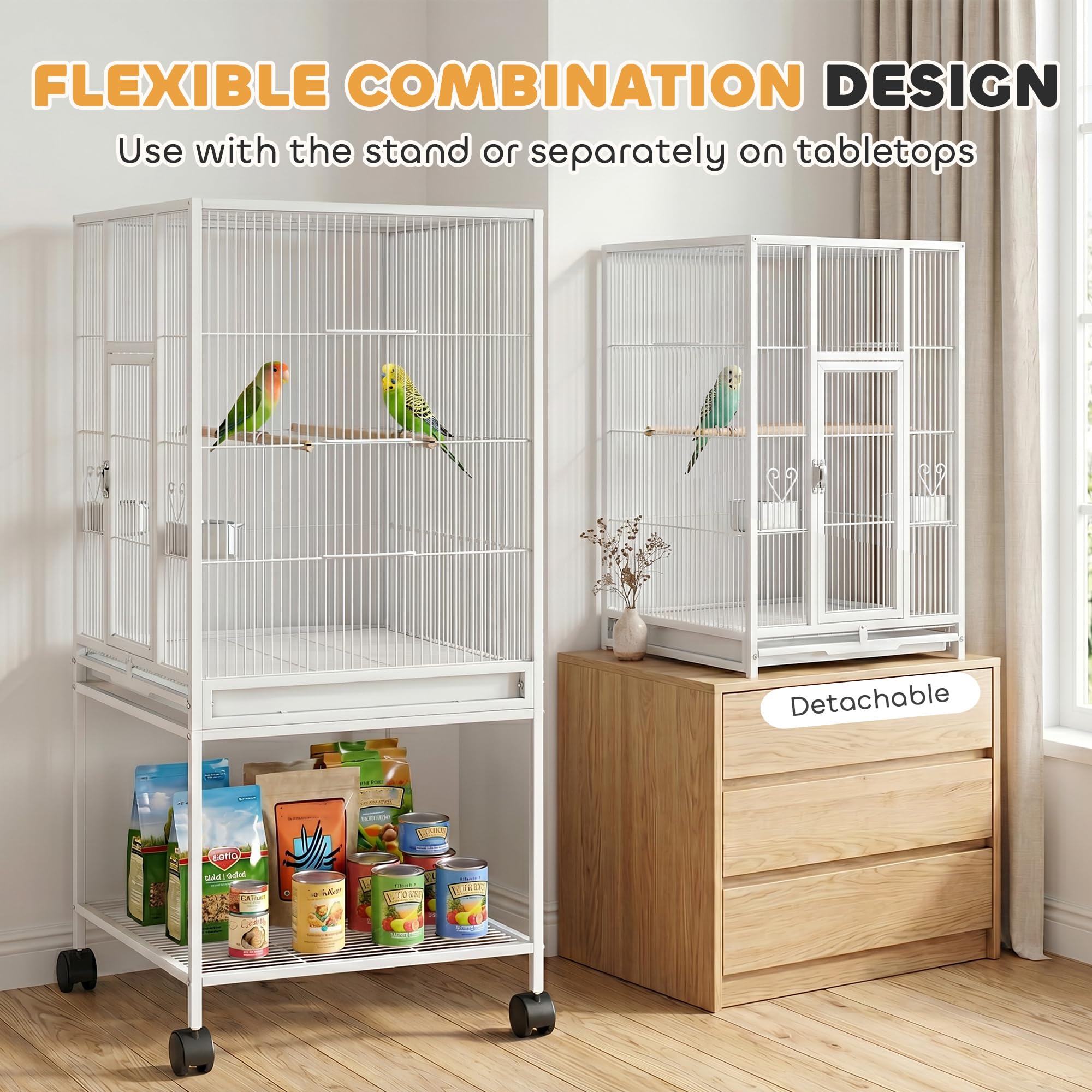 PawHut Jaula desmontable para pájaros con ruedas, para pinzones, periquitos, periquitos, periquitos, jaulas de periquitos, jaula para periquitos, pajarera para loros con accesorios, estante de