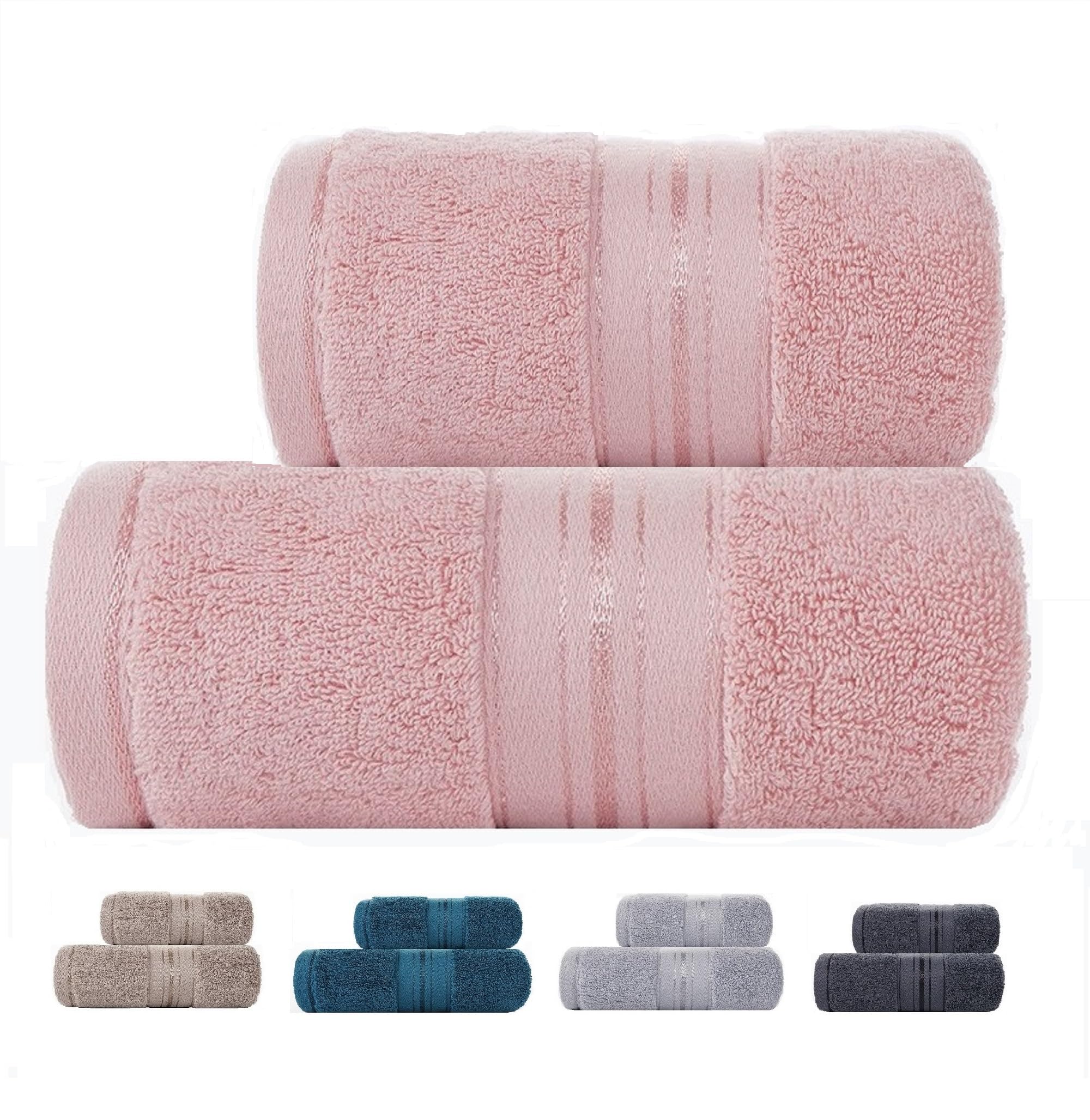 Juego De Toallas 100% De Algodón - Ducha mas Lavabo - Juego De 2 Toallas De Algodón Absorbentes Dimensiones 140x70 cm y 35 x 75 cm - Paquete De 2. (Rosa)
