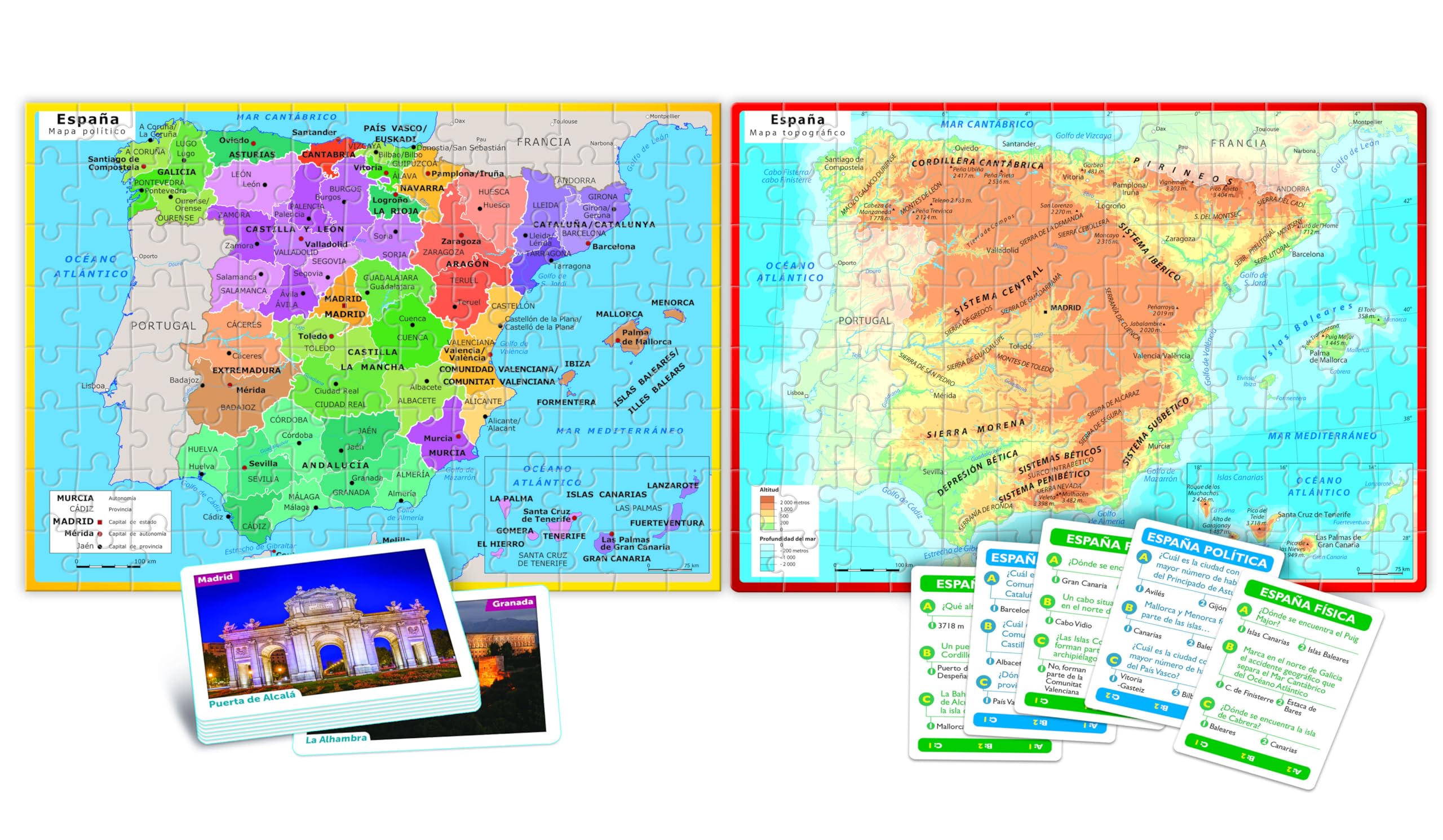 Clementoni - Descubriendo España, Juego Educativo Infanti - A Partir de 6 años - Puzzle Doble Cara del Mapa Físico y Político - Aprende Geografía y Cultura Española, 55119