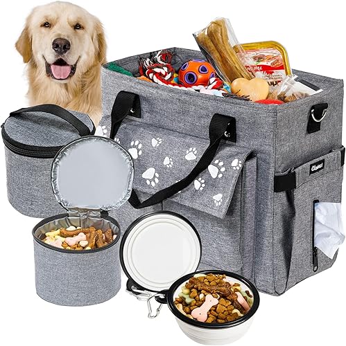 CLAWIST Bolsa de viaje para perros, bolsas para perros aprobadas por aerolíneas para viajes, 2 recipientes de viaje de comida para perros y cuencos