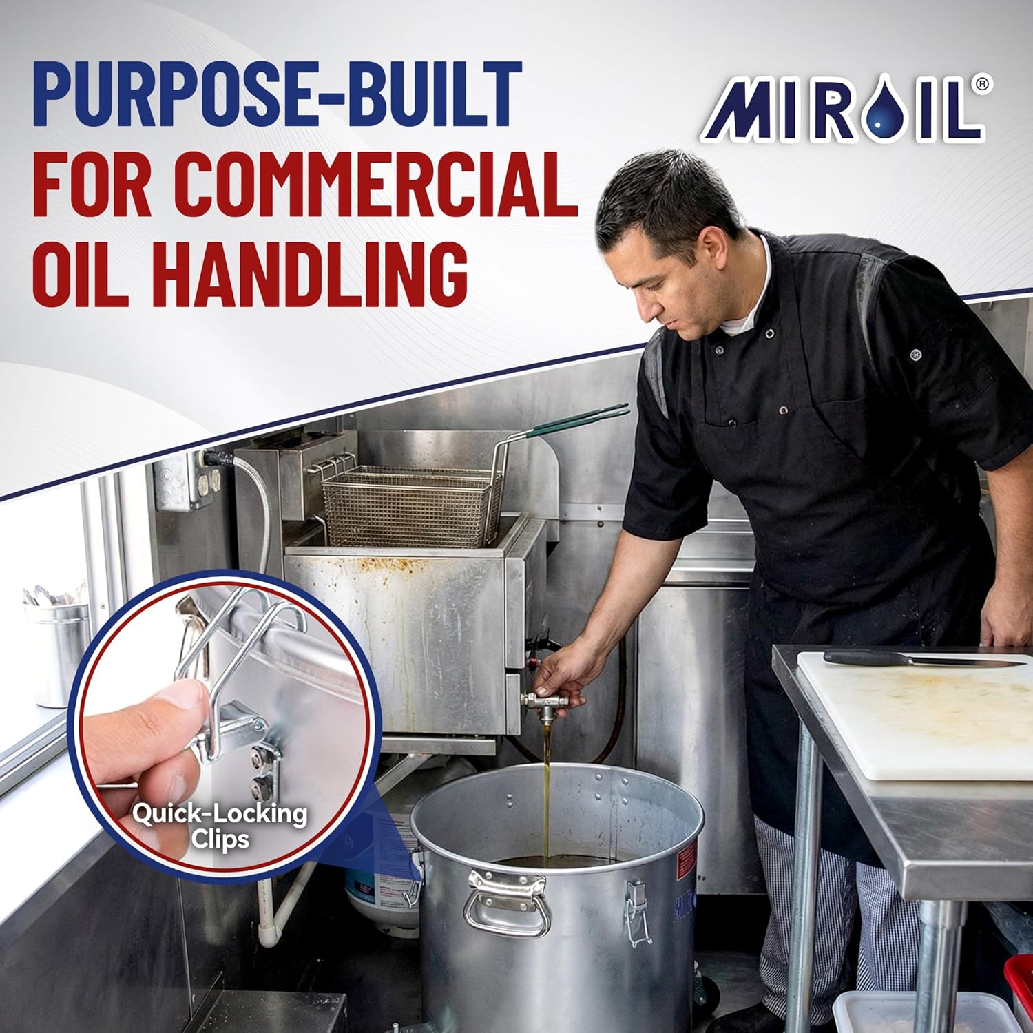MirOil Oil Disposal Caddy with Caster Wheels (7 Gallon) – Heavy Duty Silver Filter Pot with Lid Lock for Commercial Kitchen Disposal Storage - Up to 55lb Grease Container for Kitchen - Model #60LC
