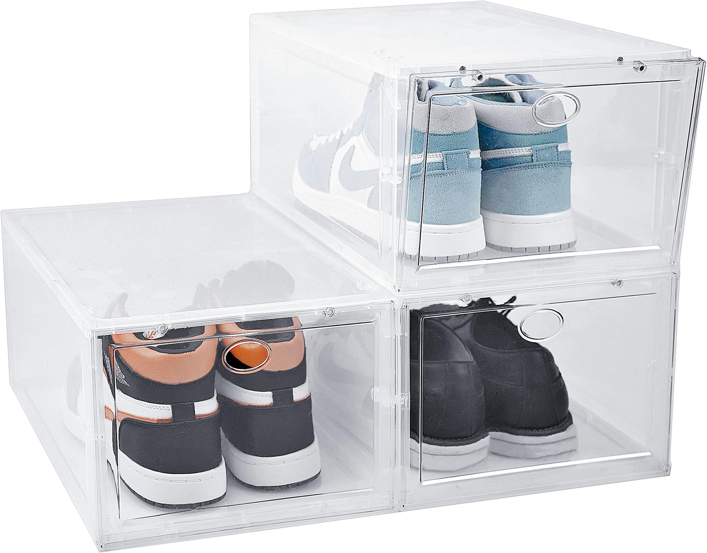BYFU 3 Pack Shoe Storage Box Stackable, Clear Plastic Shoe Organizer Sneaker Box for Men Women Shoe, Shoe Container (Transparent)