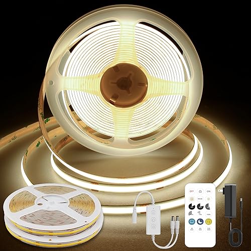 Miniatura 21 de COB - Tira de luces LED de color blanco cálido, kit de tira de luz LED regulable de 24 V con control remoto y aplicación, 3000 K 32.8 pies/6.6 x