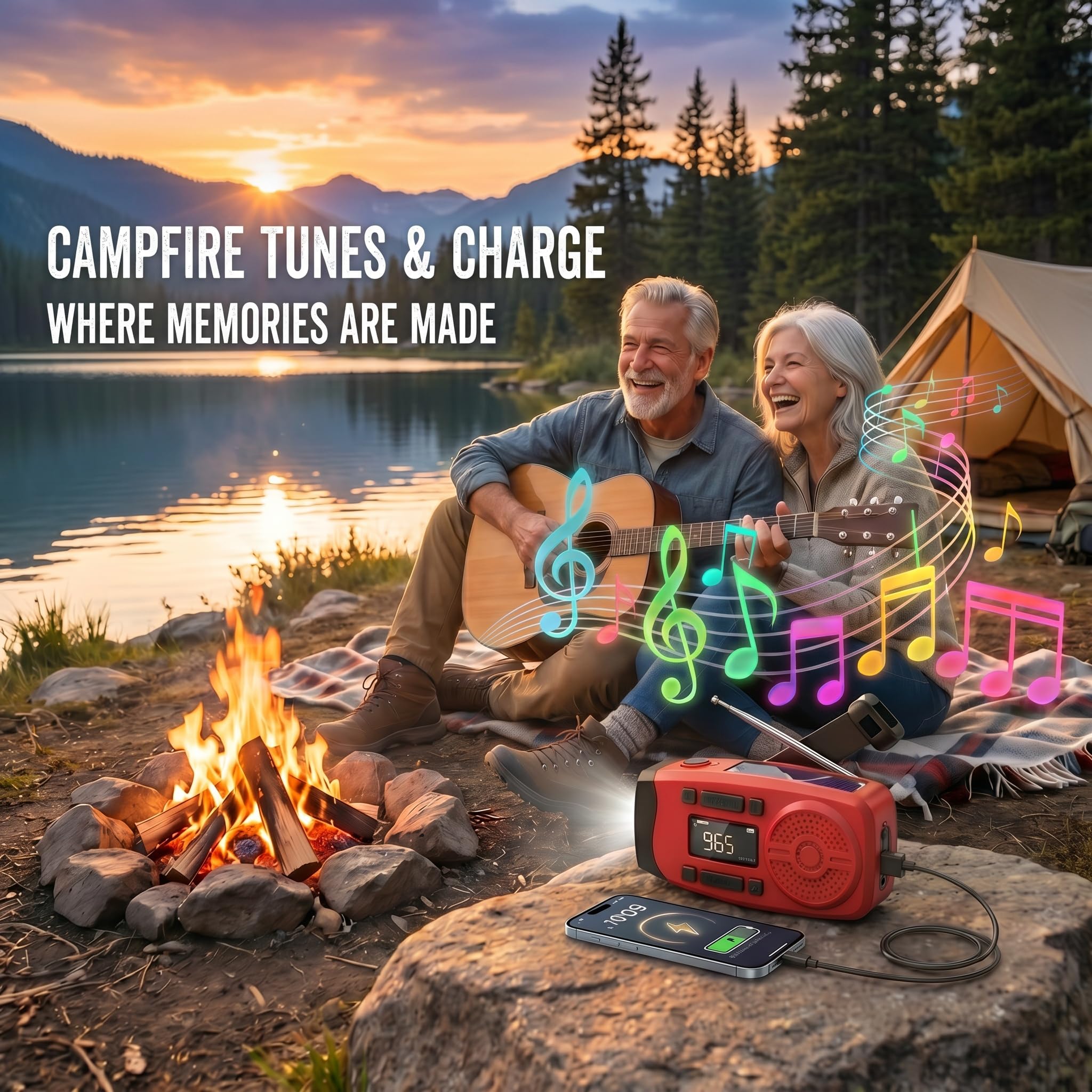 Solarkurbel-Notfallradio mit LCD-Display, 7400mWh Powerbank & 3-in-1 Taschenlampe mit SOS-Alarm, AM/FM Radio, USB/Solar/Handkurbel, Kompakte Überlebensausrüstung für Camping & Haus