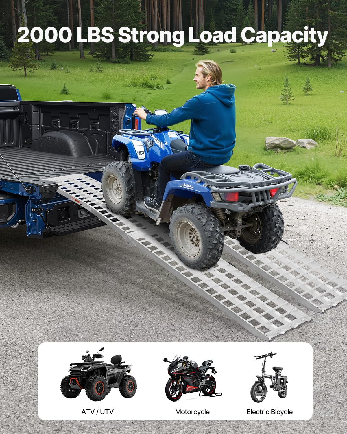 VEVOR Aluminiowa rampa najazdowa 907 kg, 2 sztuki, stabilna uniwersalna rampa najazdowa, z uchwytami, szersza powierzchnia rampy, nadaje się do ATV, UTV, motocykli, rowerów elektrycznych