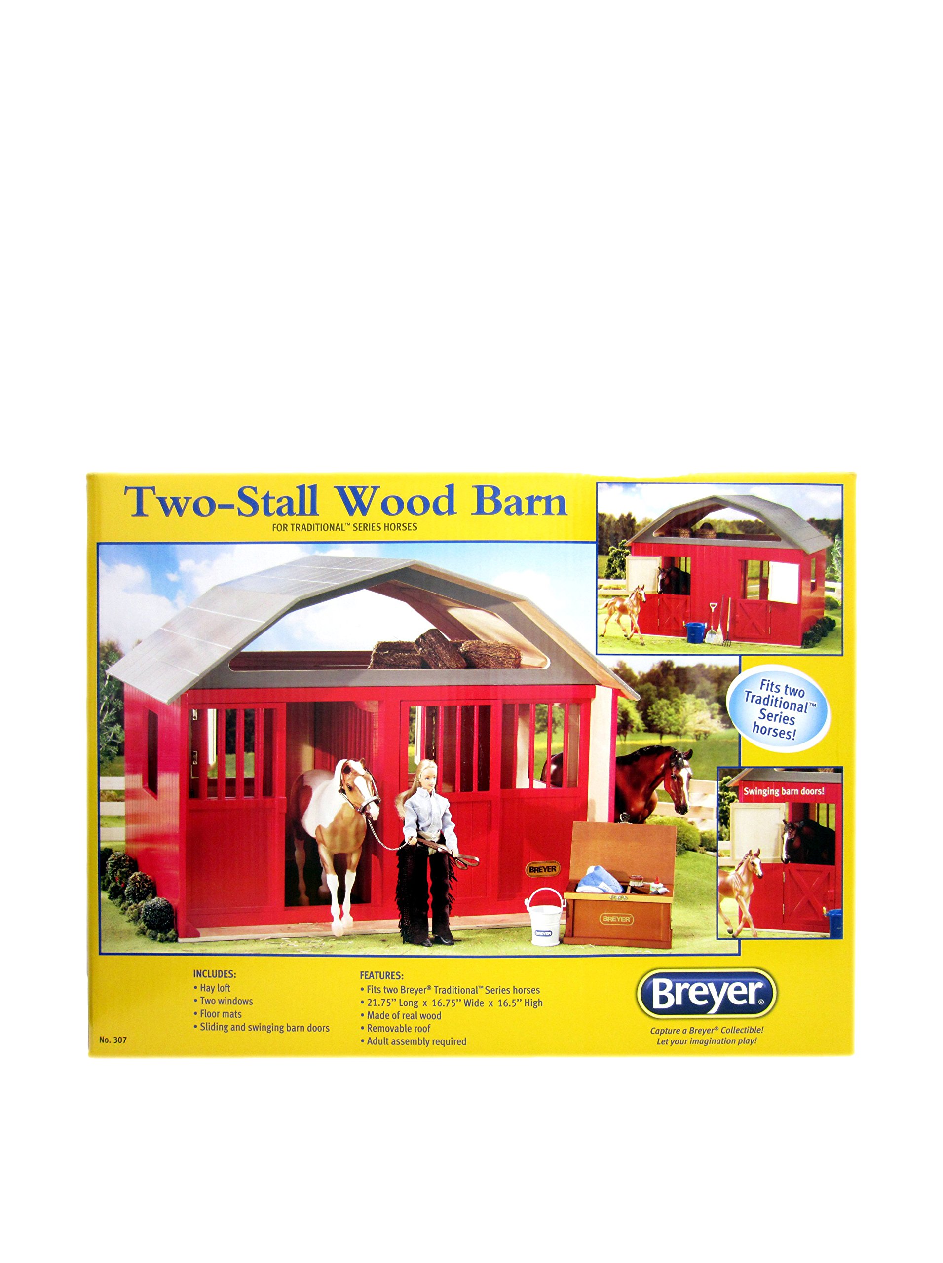 Breyer Traditional Series Two-Stall Horse Barn Toy Model | 21" x 16.75" x 16.5" #307, Red