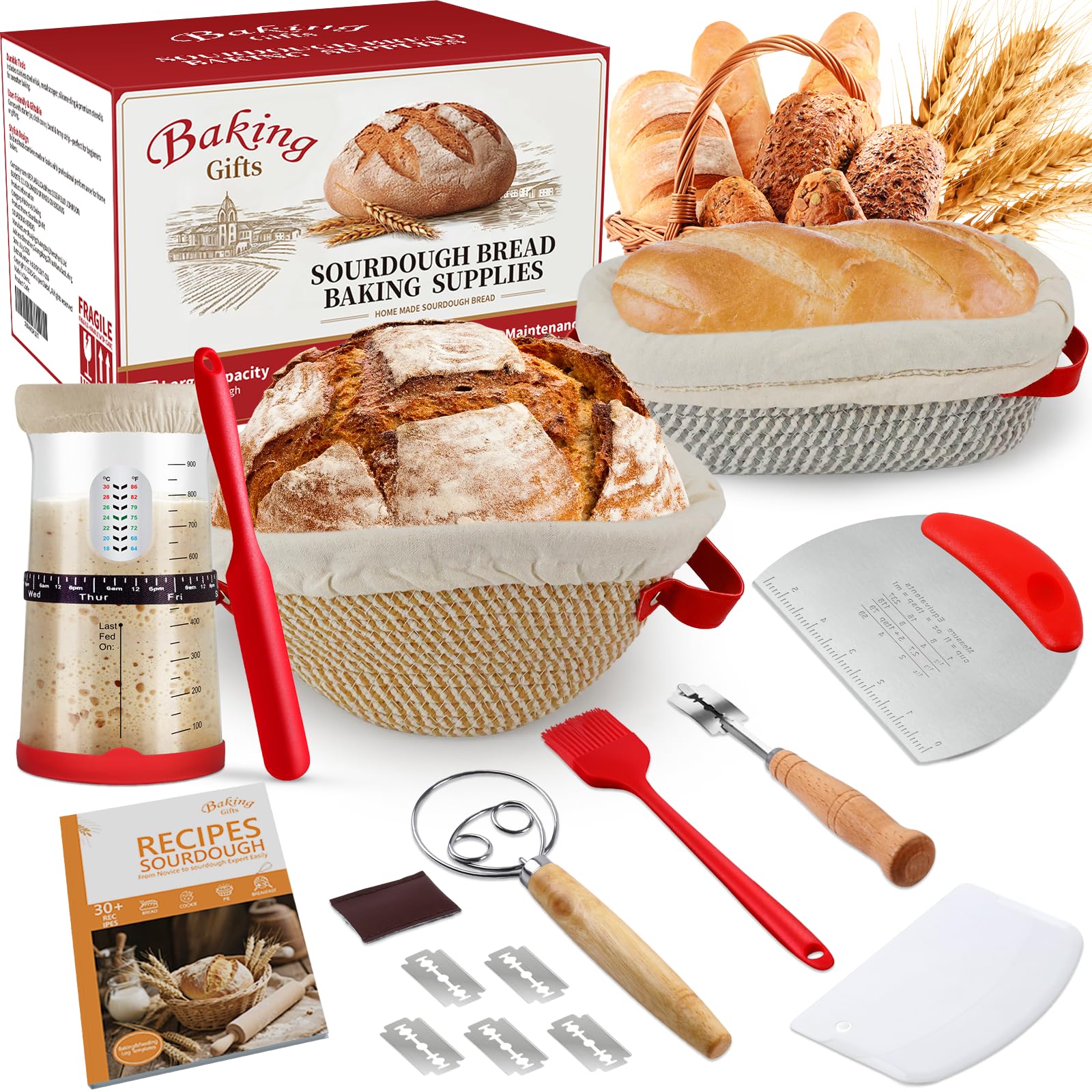Kit de iniciación de masa madre – Tarro de fermentación de 35 onzas,