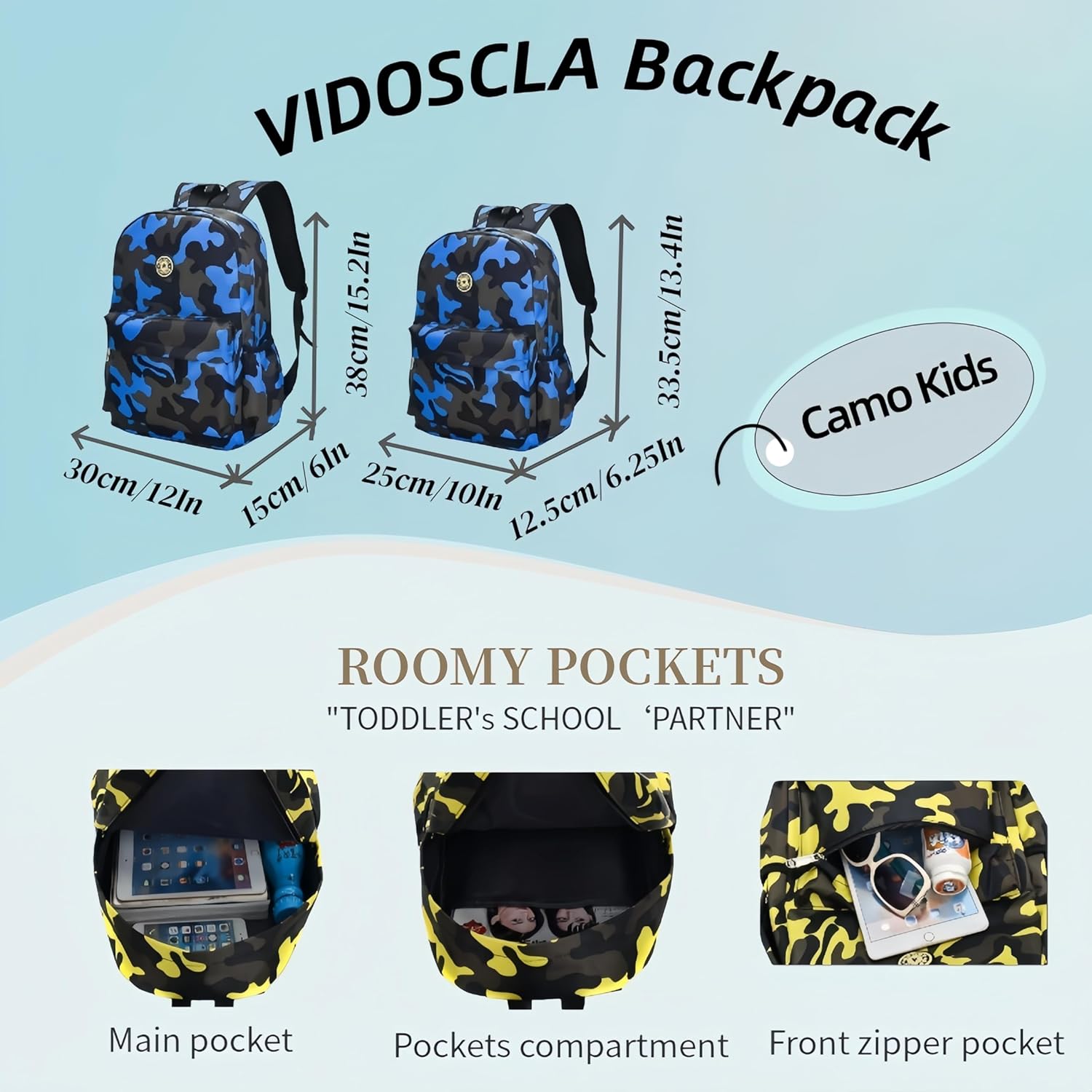 VIDOSCLA Mini Camouflage Backpacks for Nursery School, Toddler Kindergarten Boys Bookbag for Kids - Image 3