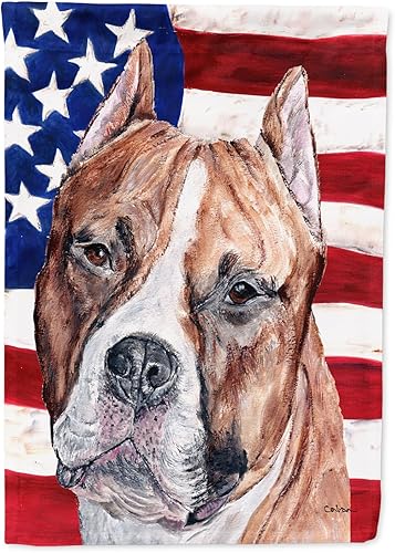 Miniatura 239 de Caroline's Treasures SS4017GF Bandera de Estados Unidos con Bulldog Inglés para jardín, bandera decorativa para patio exterior, patio, parterres,