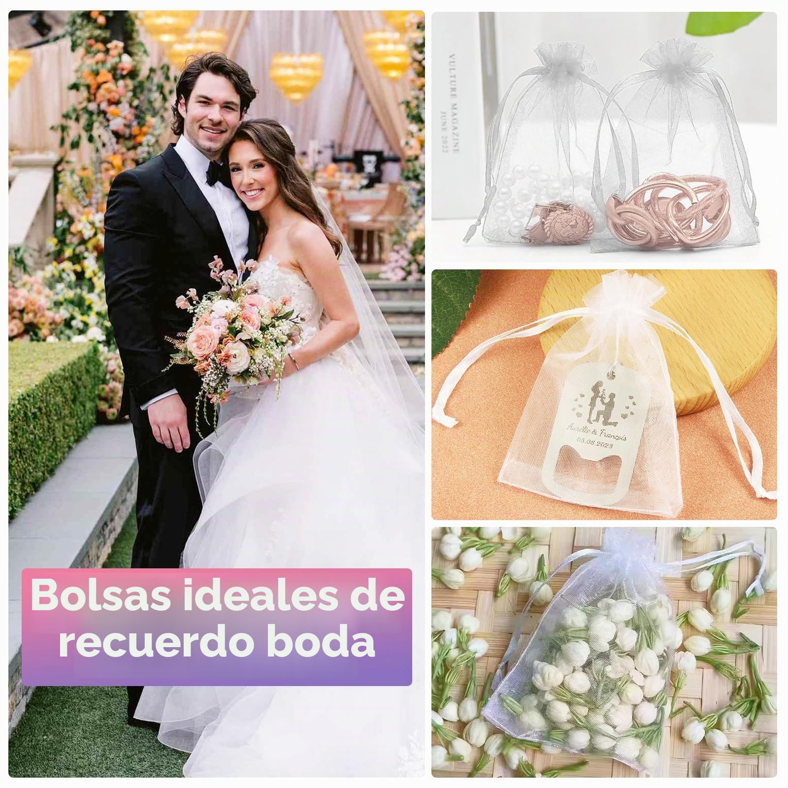 120 Piezas Bolsas de Organza 10x15 CM, Blancas Bolsitas de Tela Pequeñas con Cordóm, Bolsa Organza de Lavanda, Regalo, Joyas, Boda Favores, Caramelos para Festivales Fiestas Bodas Navidad