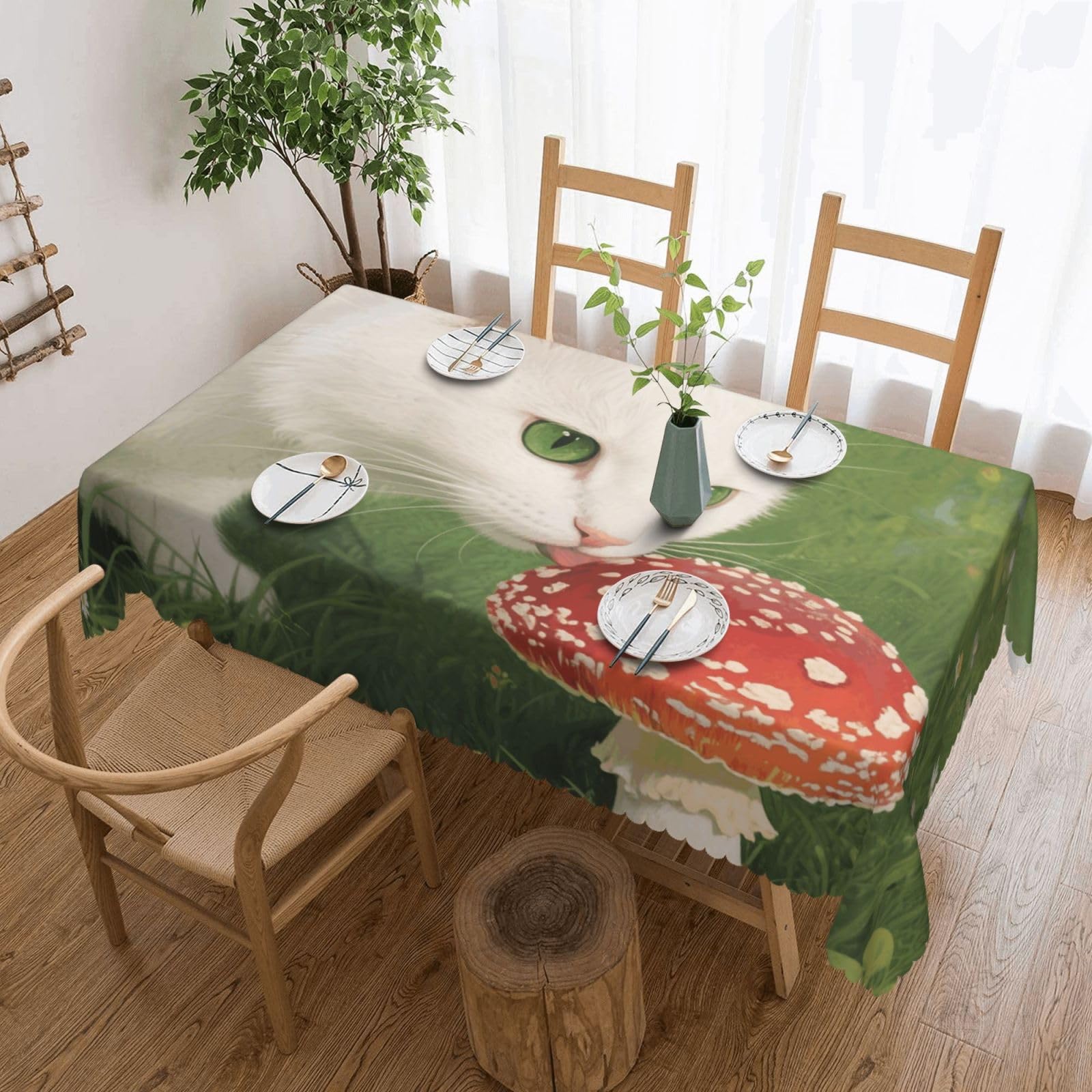 Nappe chat et champignon 137x183cm couverture table jardin