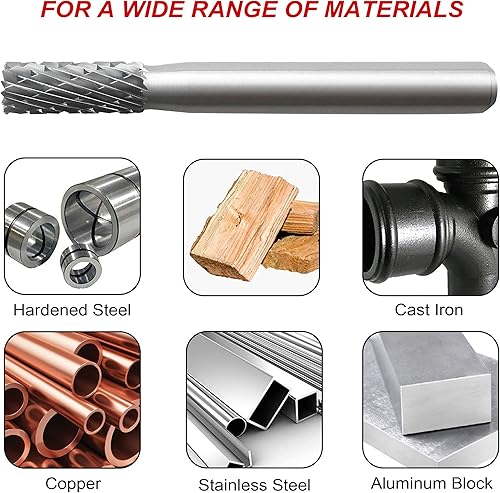 Miniatura 8 de HAUTMEC Cilindro de tungsteno Rotary File Carburo Burr 14 '' Shank, 14 '' longitud de la cabeza de corte doble para carpintería, perforación, talla
