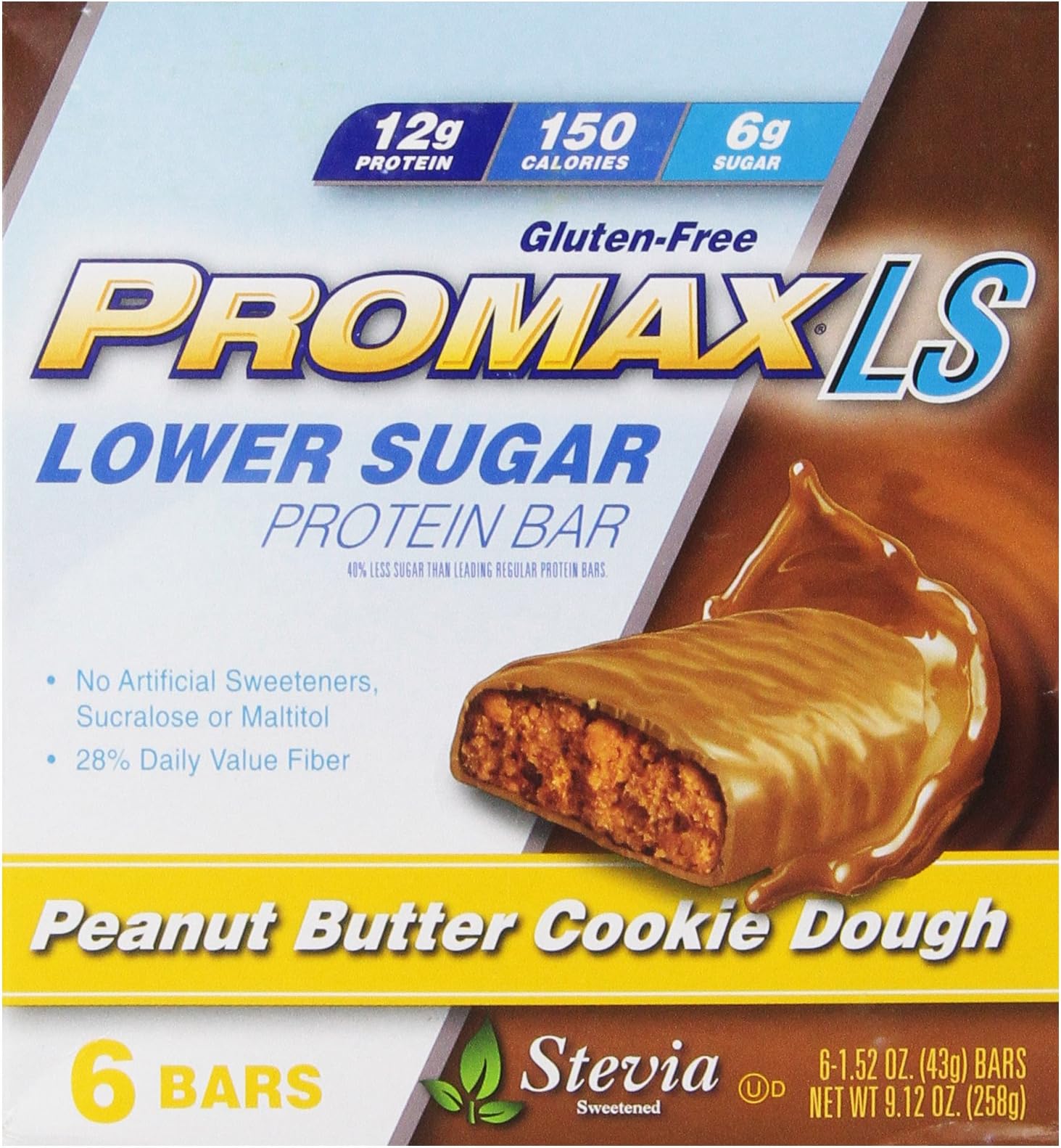 Promax Ls Lower Sugar Protein Bars, Peanut Butter Cookie Dough, 6 Count