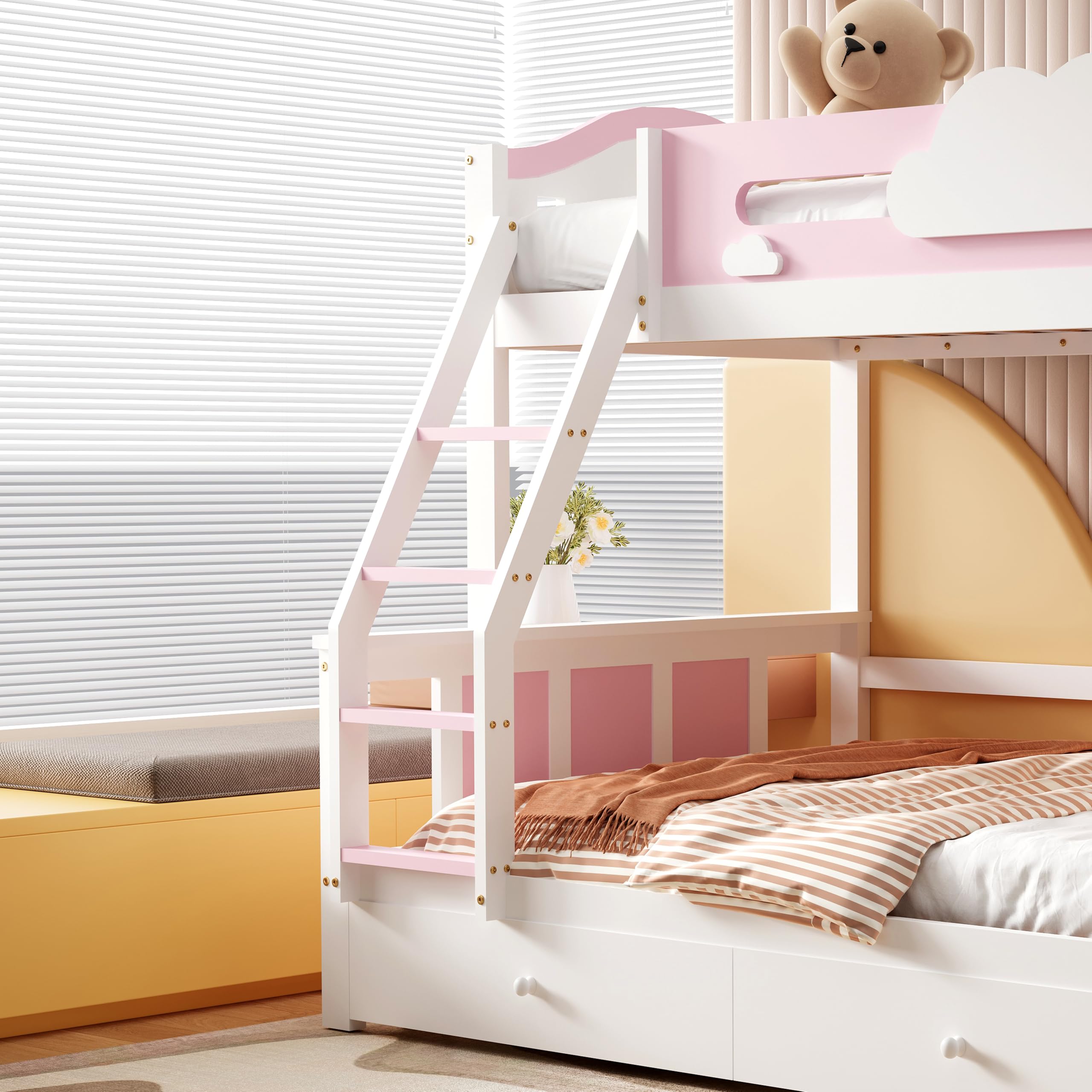 HAINEW Kinderbed, stapelbed, 90 x 200 cm, met veiligheidstrap en massief houten lattenbodem, kinderbed voor 2 kinderen, stapelbed, tienerbed, zonder matras (huisbed, wit