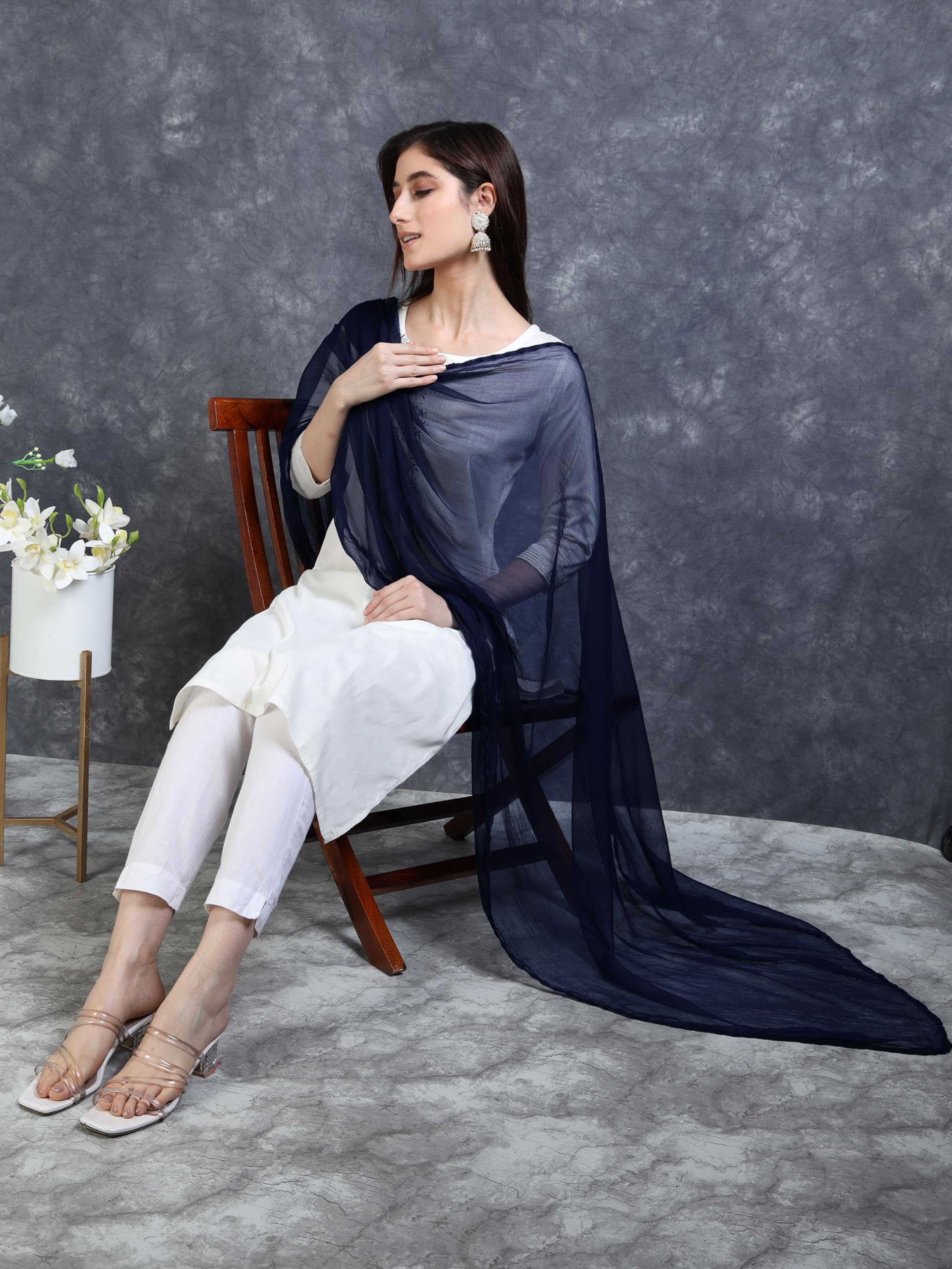 Miraan Women Pure Chiffon Solid Dupatta With Woven Border, 2.25 Meters Length (Chiffdupnavyblue17_Navy Blue), 2.25 mtr - Image 6 thumbnail