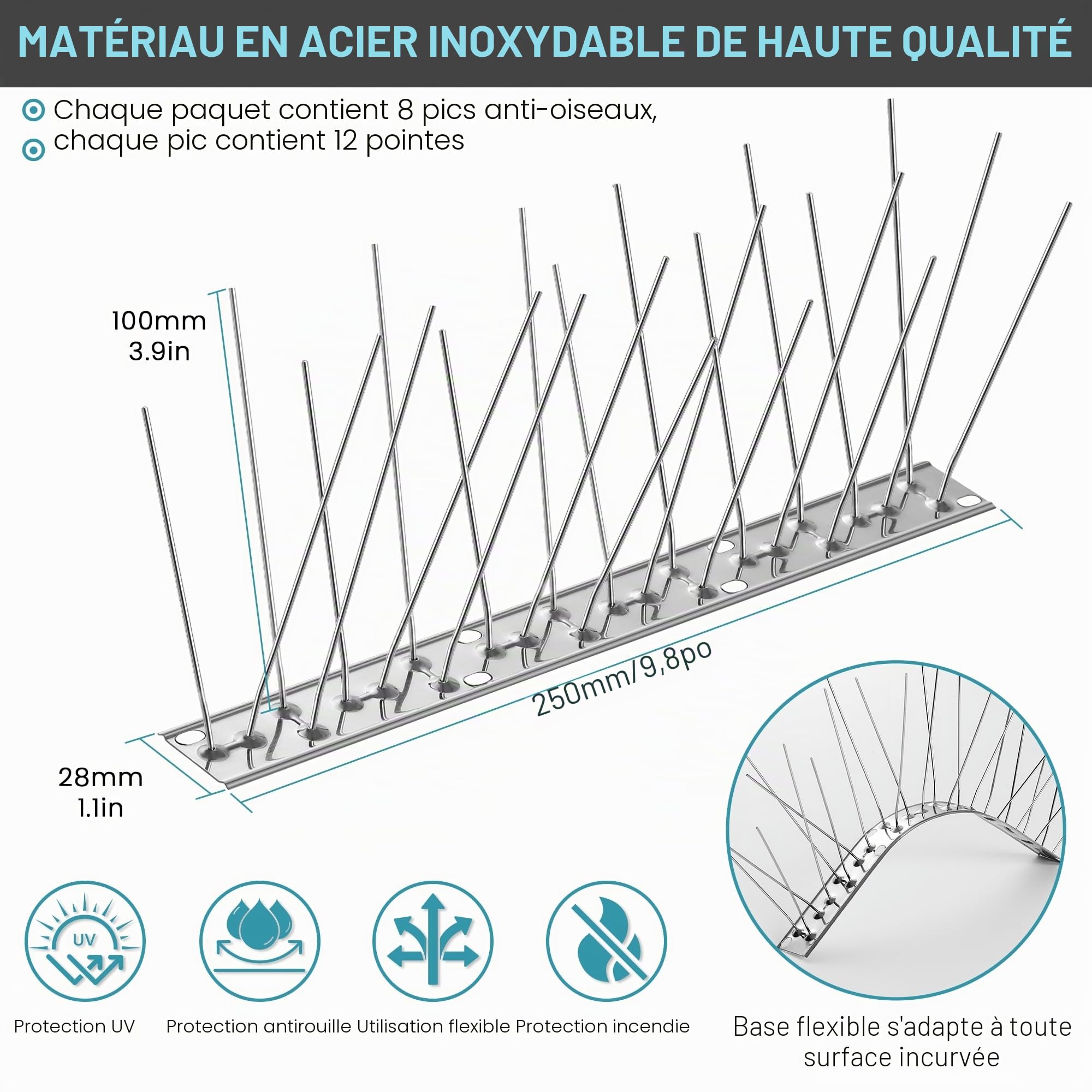 5M Pic Anti Pigeon, Pique Anti Pigeon en Acier Inoxydable de Haute Qualité, Résistant à la Corrosion, Anti Pigeons pour Balcon, Jardins sur Toit ou Murs D'intimité (5M)