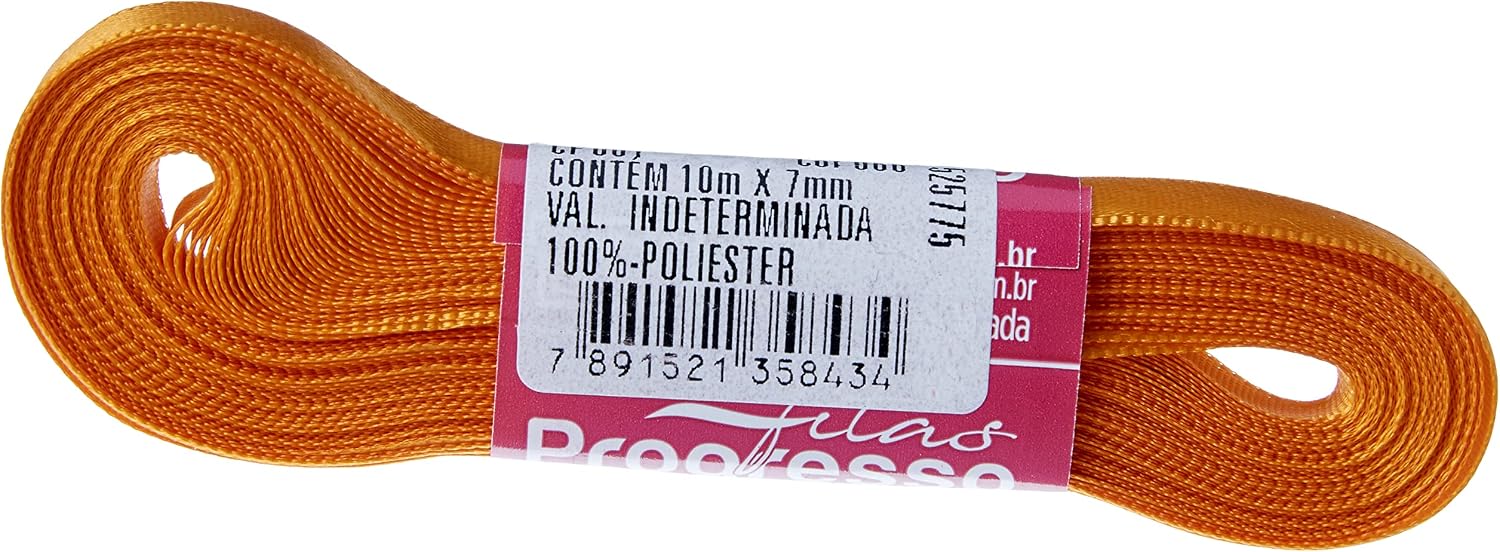 FITA CETIM SIMPLES CF001 7 mm COR 066 LARANJA Peça 10 metros