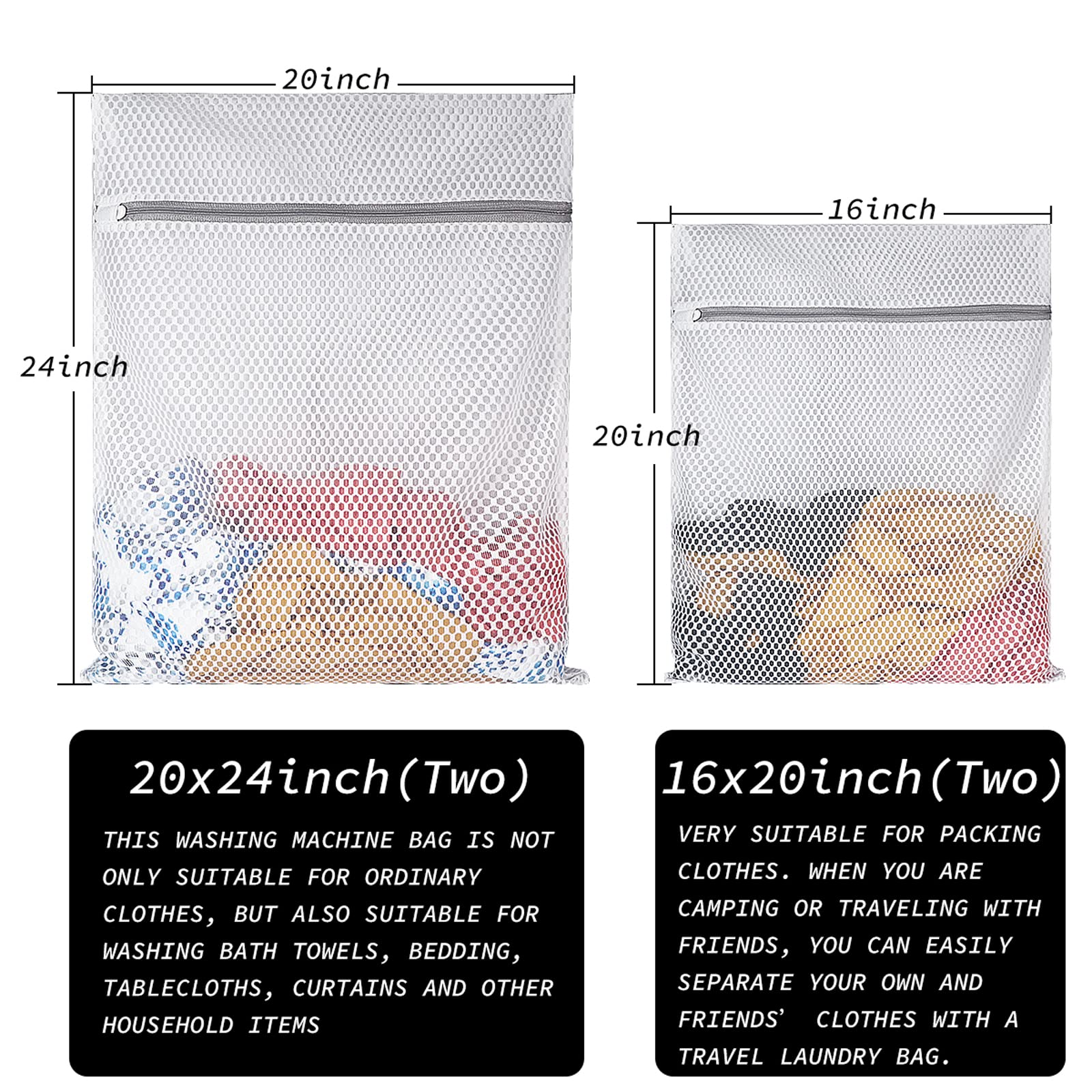 Set 4 Sacchetti Per Lavatrice In Rete A Nido D'ape – Resistenti E Riutilizzabili, Taglie XXL A M, Per Delicati E Viaggi