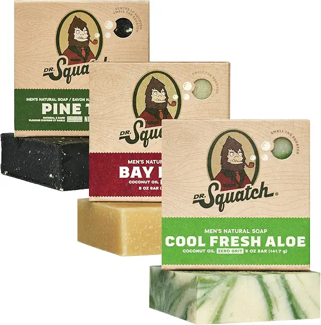 Dr. Squatch Natural Soap Bar for Men - 3 Pack with Laurel Rum, Cool Fresh Aloe, Pine Tar