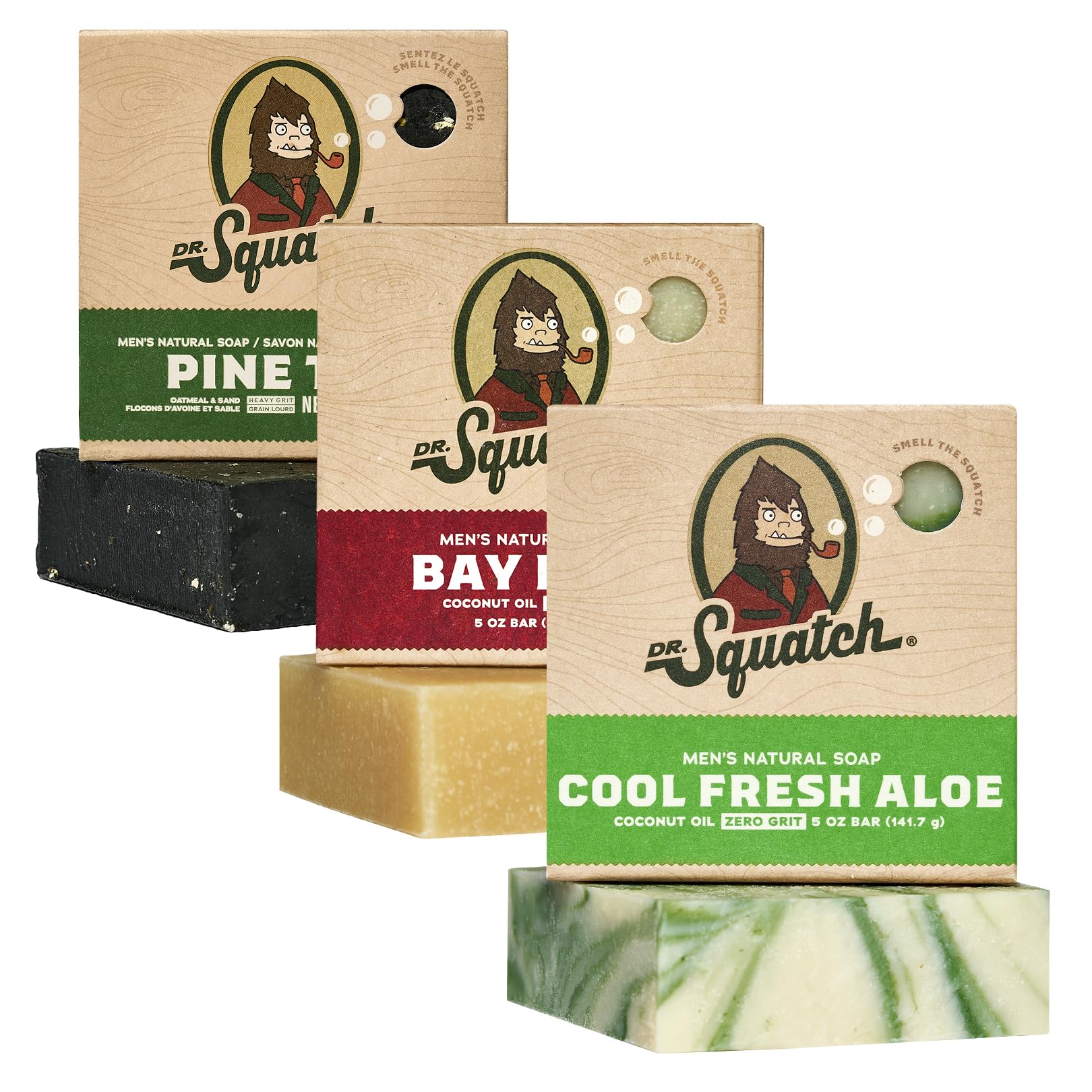 Dr. Squatch Jabón natural para hombre, paquete de 3 unidades, diferentes variedades – Bay Rum, Cool Fresh Aloe & Pine Tar