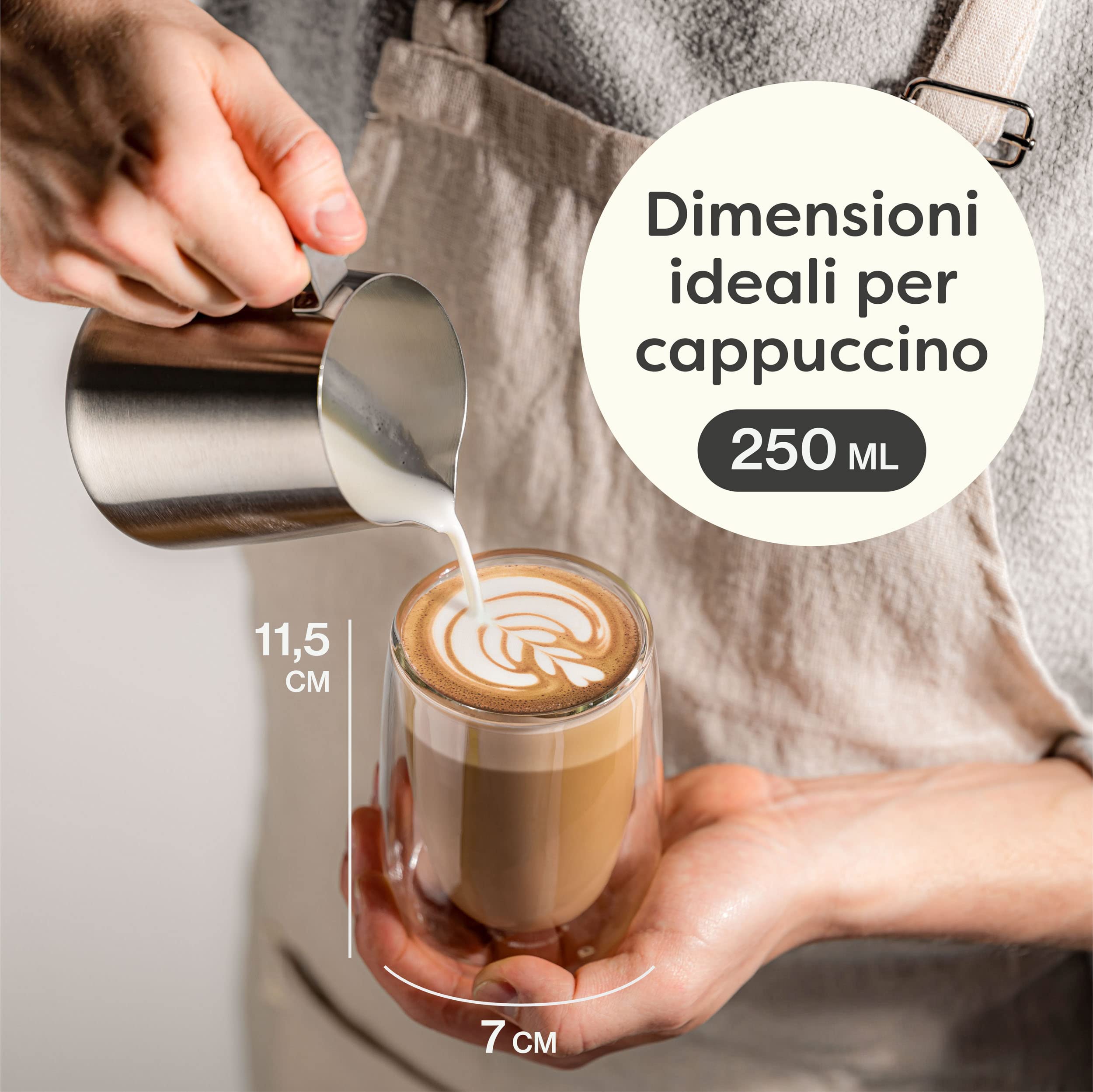 Cosumy 4 Bicchieri a Doppia Parete da 250ml per Cappuccino - Mantengono la Temperatura - Proteggono le Mani - Con Confezione Regalo