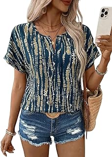 Women's Casual V Neck Floral Print Chiffon Blouses 3/4 Sleeve Boho Summer Tops Shirts