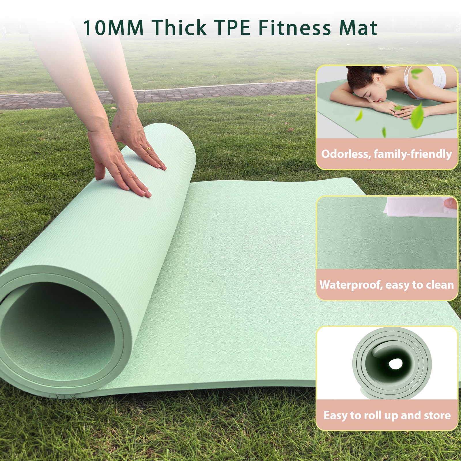 Tappetino Yoga Antiscivolo 200×100cm TPE 10mm Spesso Tappeto Palestra Grande, Tappetino per Ginnastica Fitness Pilates Esercizi a Casa e all'aperto