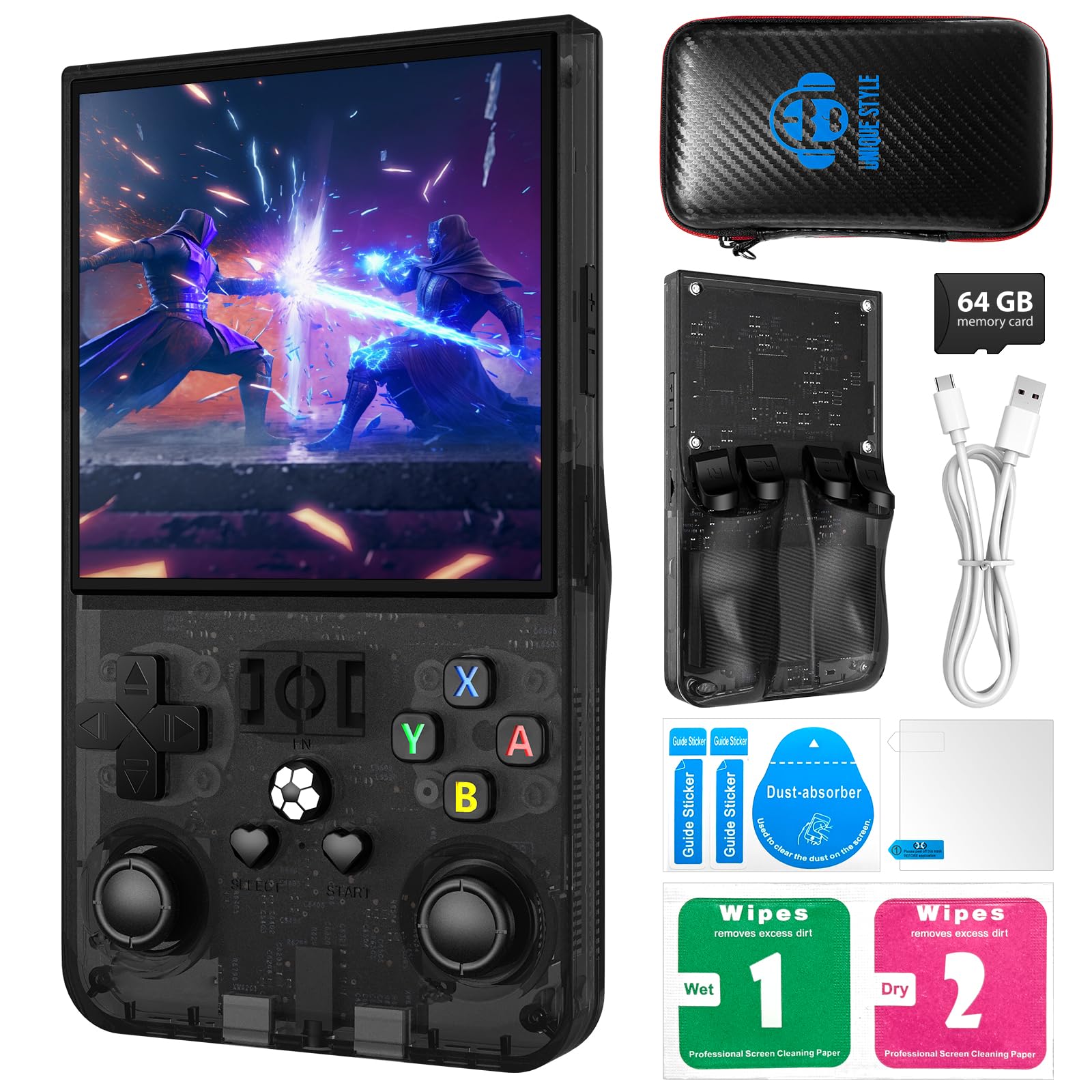 R36MAX Retro Gaming Console, Built-in 64G TF Card, Open Source Linux System, Support 23＋Mainstream Emulator Games & 18000+ Classic Games, 4.0-in 4k HD IPS Screen Video Player, 4000mAh Battery(Black)