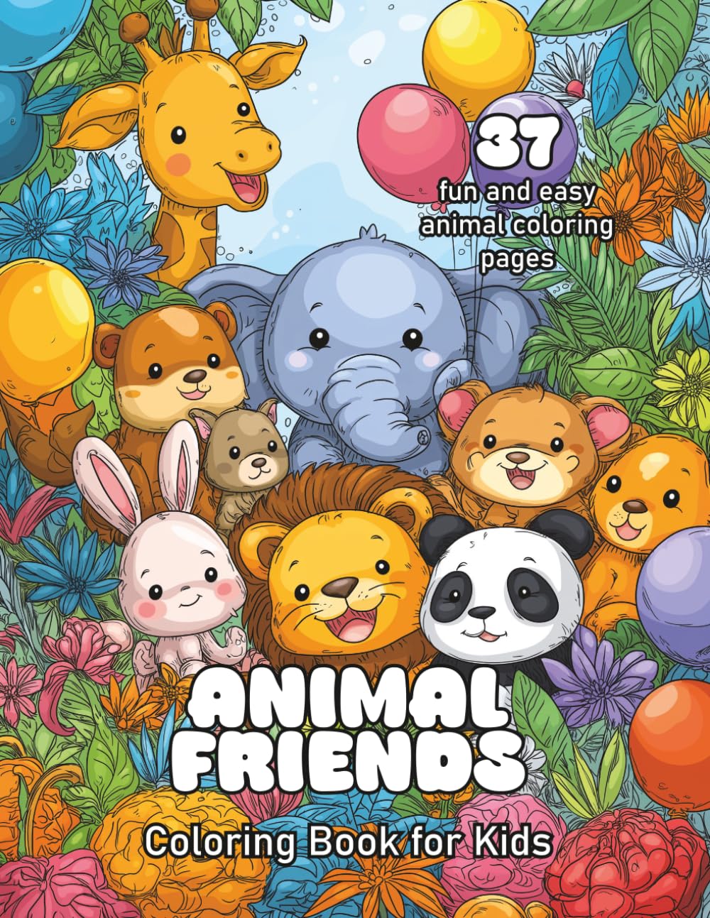 Animal Friends - Coloring Book for Kids: 38 fun and easy animal coloring pages