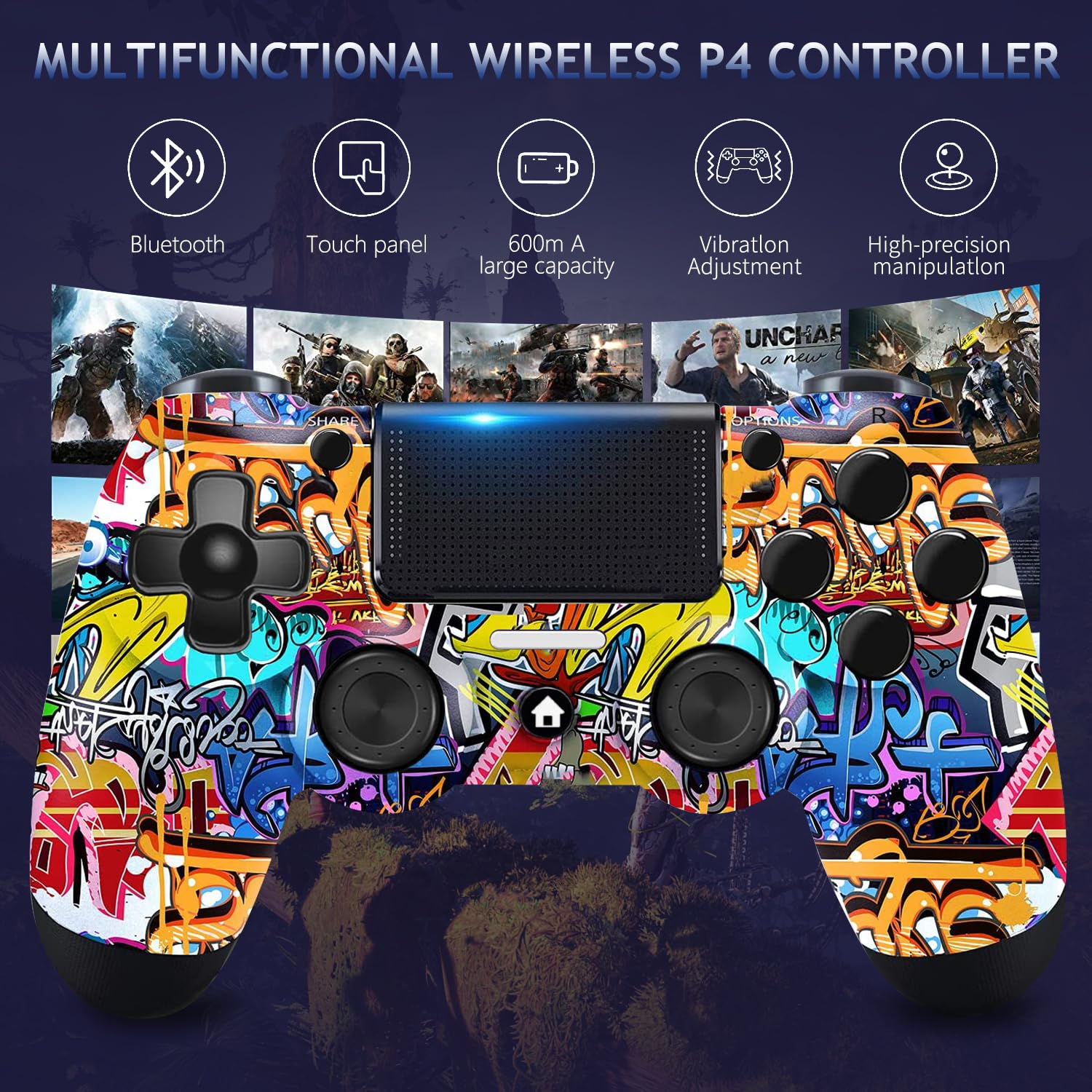 Stycizom Controller Compatibile con Ps-4,Controller Wireless Joystick Compatibile con PS-4/Pro/Slim/PC,Batteria Integrata da 600 mAh con Doppio Sensore di Vibrazione/6 Assi