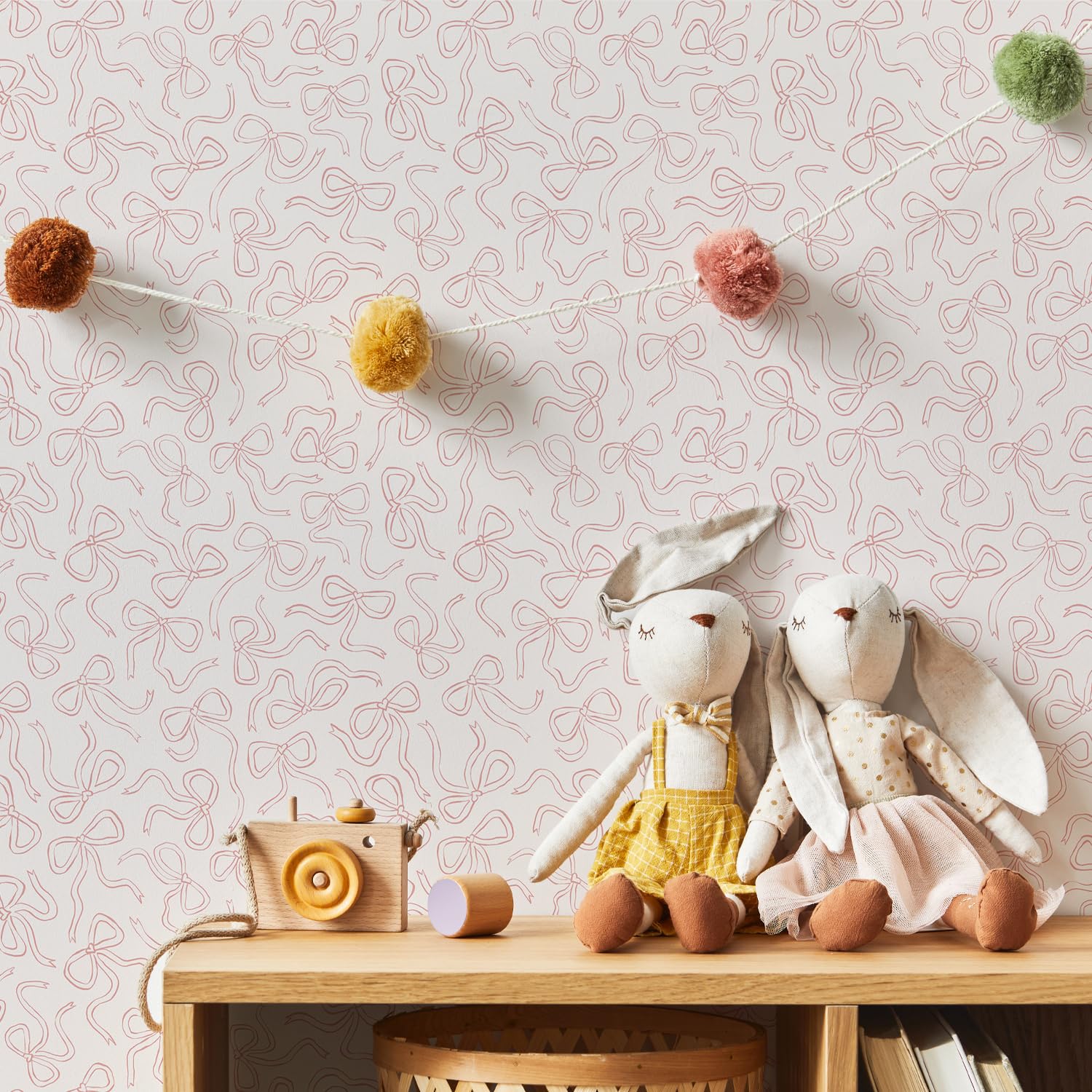 Alwayspon 480cmx38.6cm Self Adhesive Wallpaper, Furniture Transfer Sticker Decals Living Kids Girls Room Wall Art, Vinyl Film Roll for Drawer Cabinet Wardrobes Covering Decor, Milk White and Bow tie