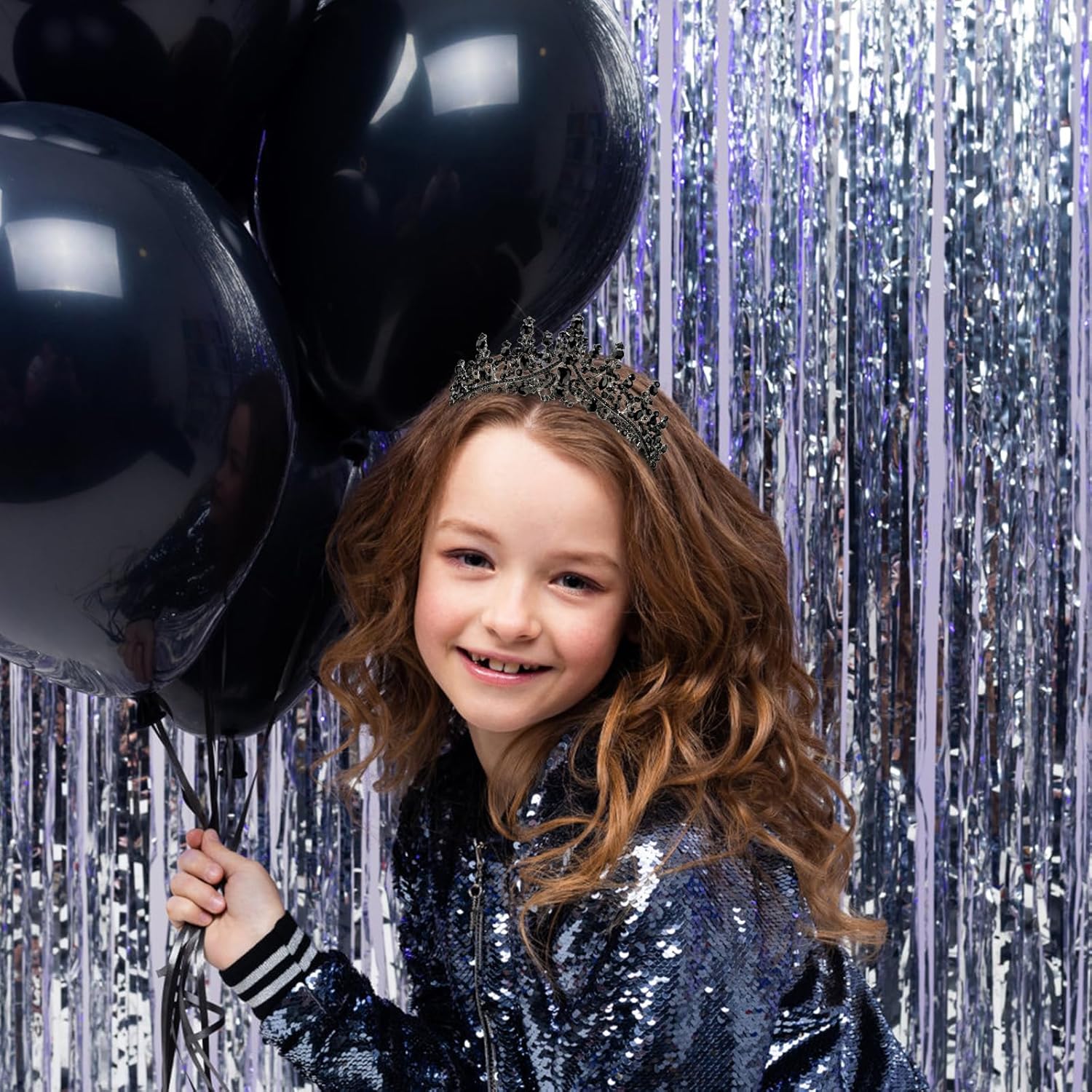 Velscrun Black Crystal Birthday Tiara Crowns for Women Girls Princess Crown with Combs Birthday Girl Headband Sash Happy Birth Party Decorations Birth Gift Cake Topper Hair Accessories - Image 6