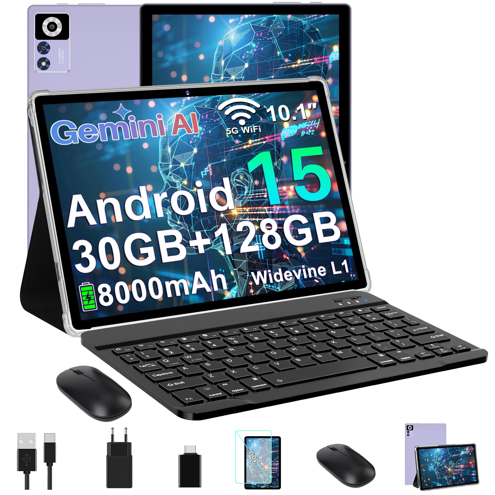 ZIOVO 2026 Neuest Tablet 10 Zoll Android mit 20GB RAM + 128GB ROM (TF 2TB), Octa Core, 5G Wi-Fi 6, Bluetooth 5.0, 6000 mAh, Widget, 5MP + 8MP, Widevine L1, GMS Tablet 2 in 1 mit Tastatur und Maus