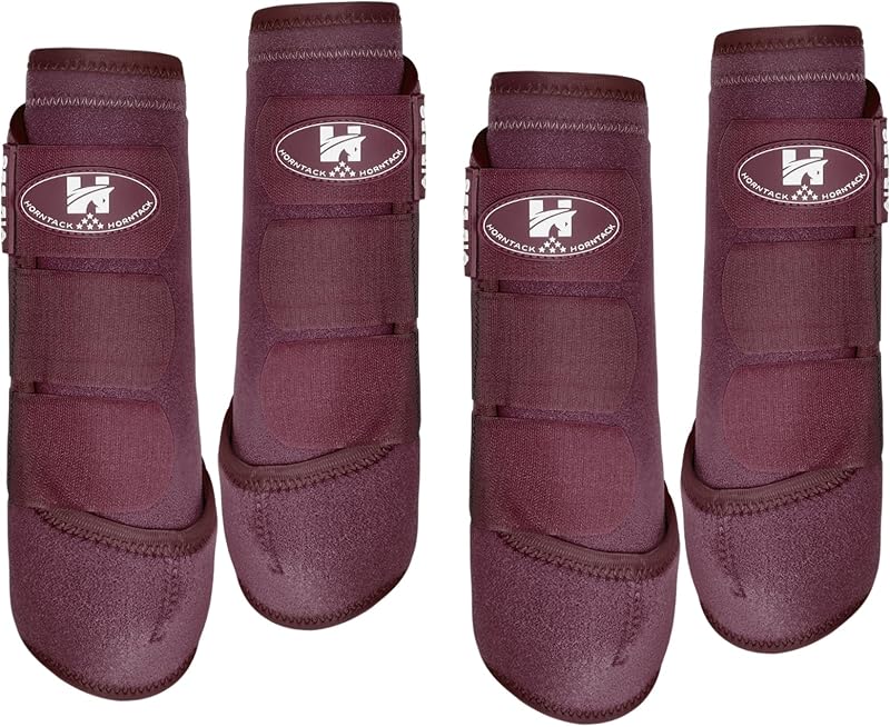 Bota de Proteção para Cavalos com Forro de SBR, 3 Tiras Ajustáveis horntack, Marrom (Large), Pacote com 2 pares