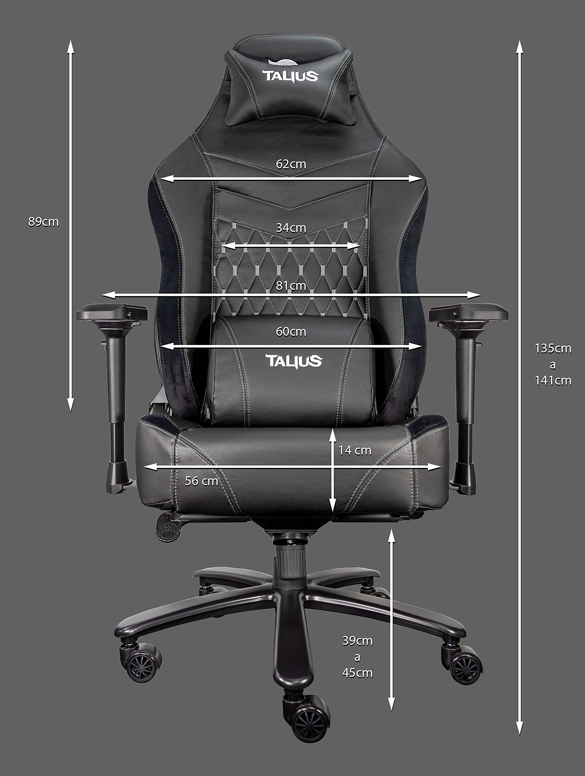 Talius MAMUT - Silla Gaming XXL, Ergonómica, Basculante, Reposabrazos 4D, Espuma Alta Densidad, Base Metal, Ruedas Nylon, Diseño Azul, hasta 170 kg (Azul)
