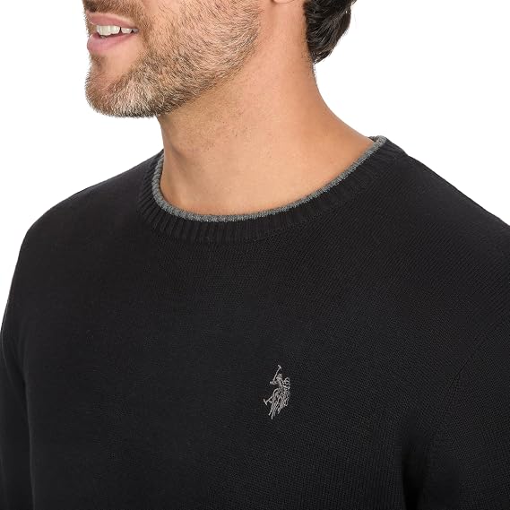 U.S. Polo Solid Jersey Crew Neck Sweater Pullover for Men