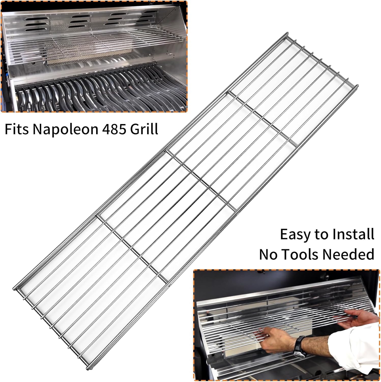 N520-0023 Warming Rack for Napoleon LEX 485 Legend Mirage 485 304 Stainless Steel Grill Top Rack Replacement Parts for Napoleon BBQ Grill Accessories, 26.75 Inch