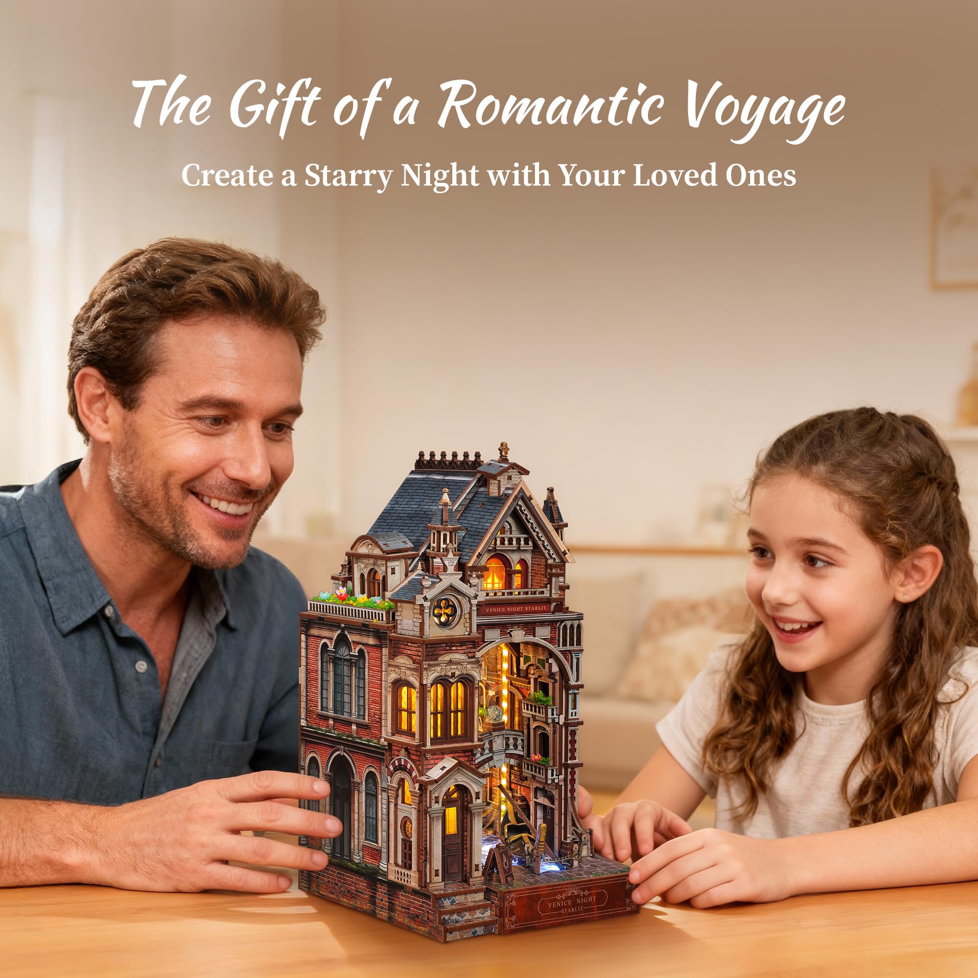 FUNPOLA Venice Night Starlit Book Nook Kit – Puzzle 3D in legno con specchio infinito LED – Decorazione fai-da-te per libreria, miniatura creativa per bambini e adulti (Notte di Venezia stellata)