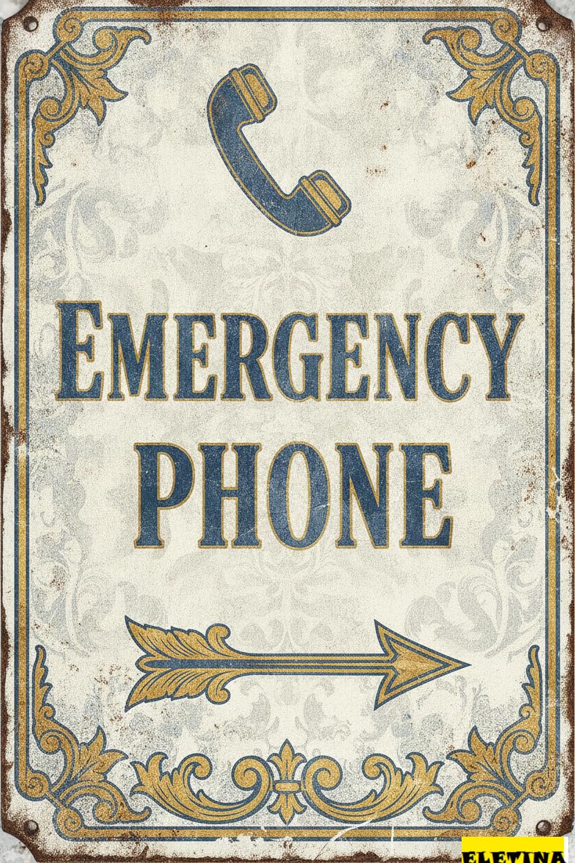 Emergency Phone Metal Vintage Street Caution Notice Sign Driveway Road Street Parking Lot Decor 8x12in