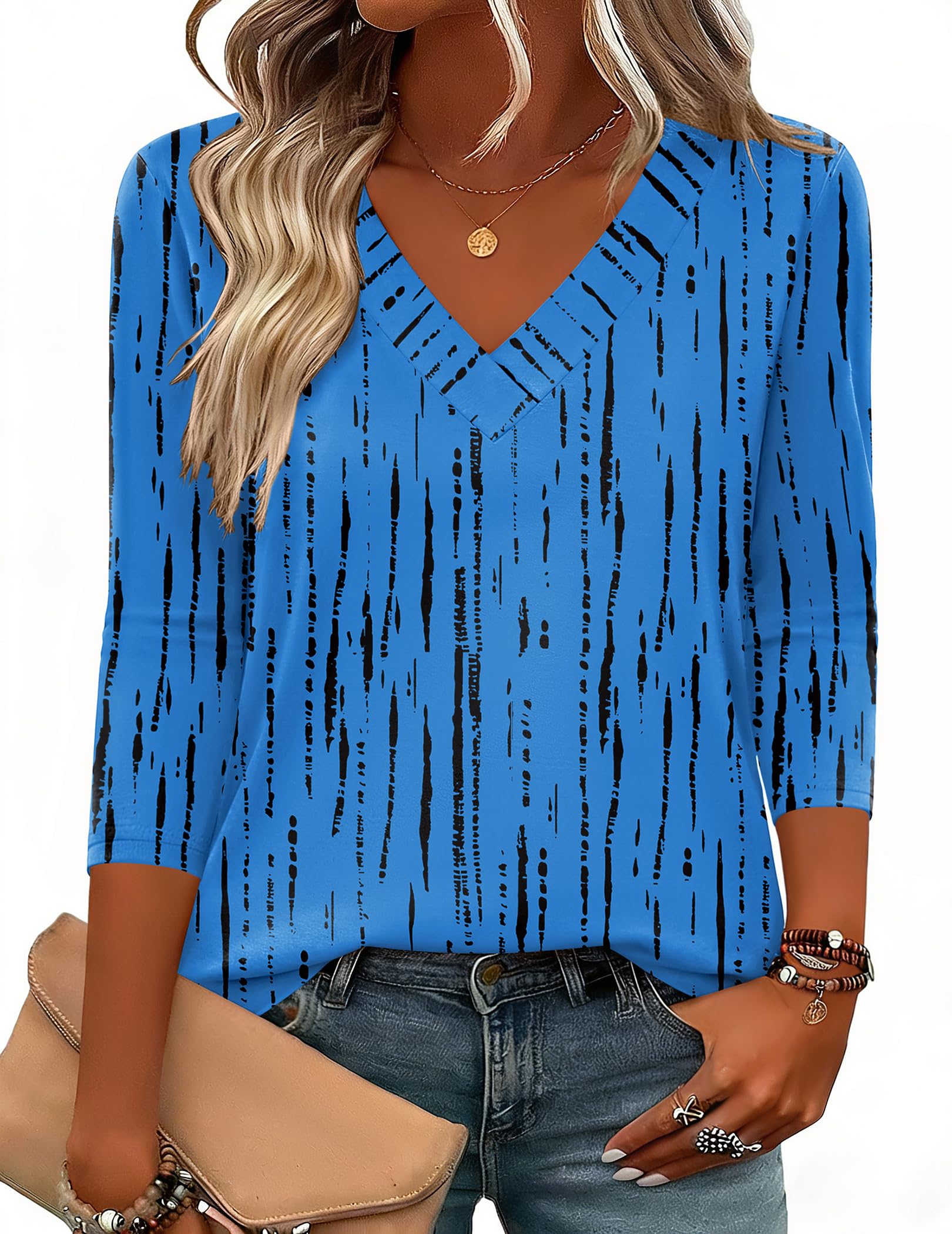 Zeagoo 3/4 Length Sleeve Womens Tops V Neck Shirt Dressy Casual Blouse Basic Tshirts 2026 Fashion Clothing S-2XL