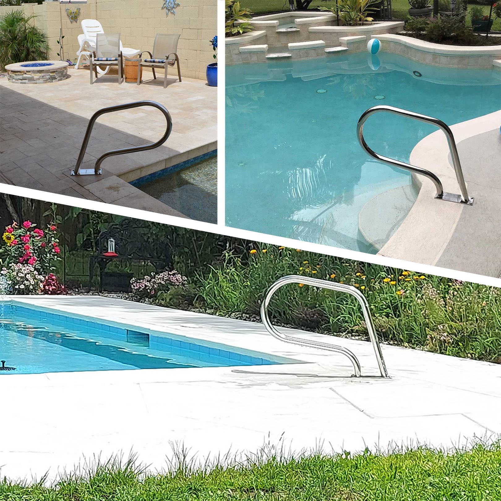 Barandilla de Piscina Barandilla Plateada para Piscina Base de Montaje Rápido ｜ Barandillas de Barandilla de Escalera para Exteriores Deo Inoxidable/Thickness 1Mm