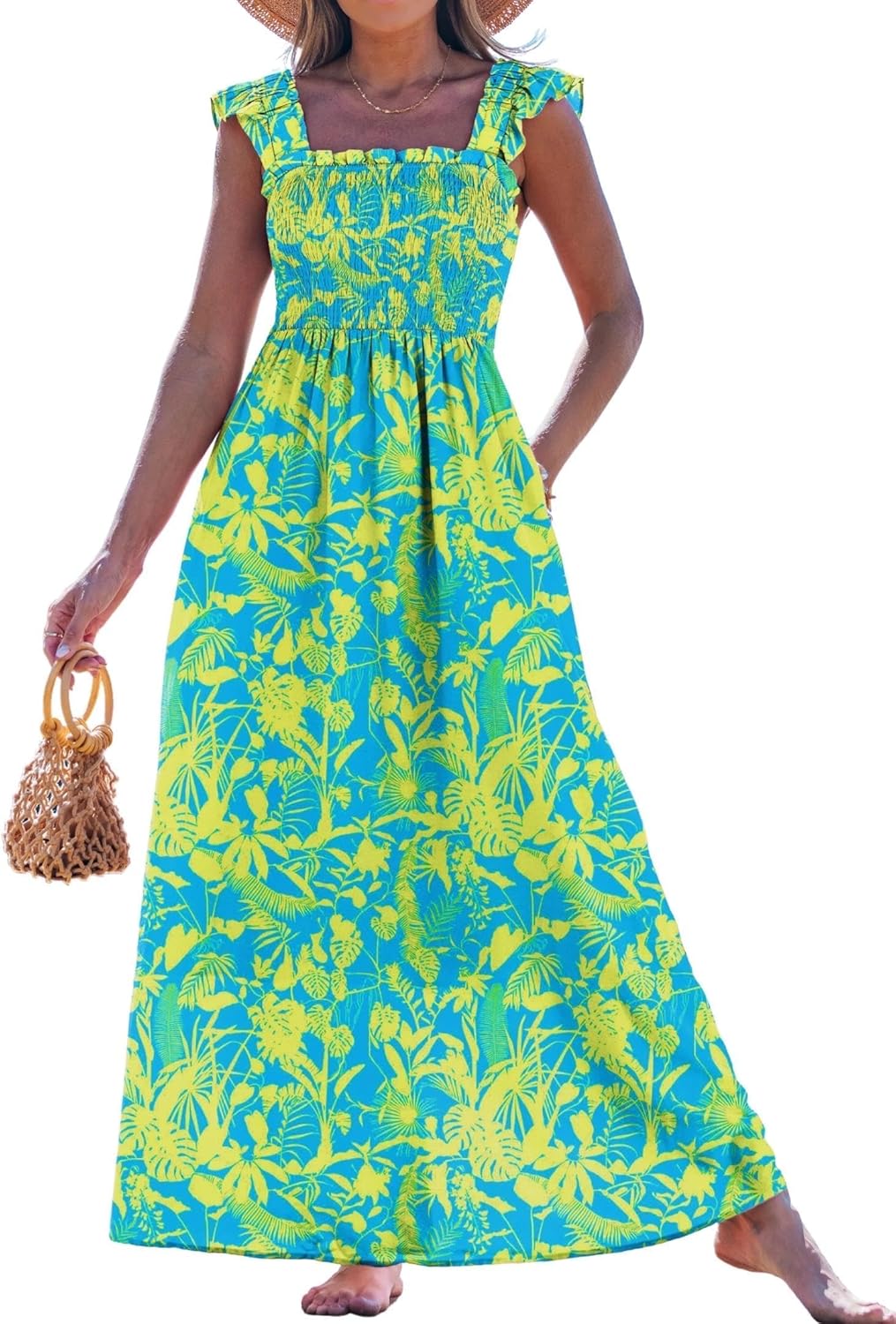 popvil Women Maxi Dress 2026 Spaghetti Strap Summer Long Boho A-Line Flowy Dress Casual Sleeveless Sun Beach Dress